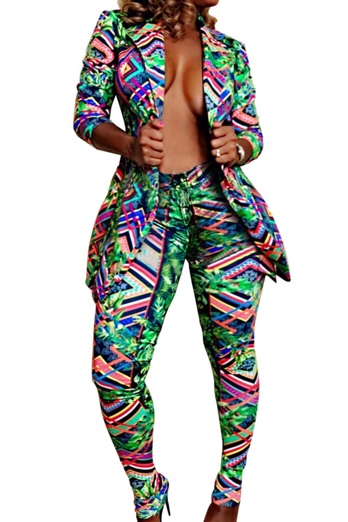 Sexy Women's 2-Piece Outfit Set - Open Front Blazer Jacket with Thigh High Stockings & Leggings | Office Wear, Night Out, Cosplay Costume, Party Outfit