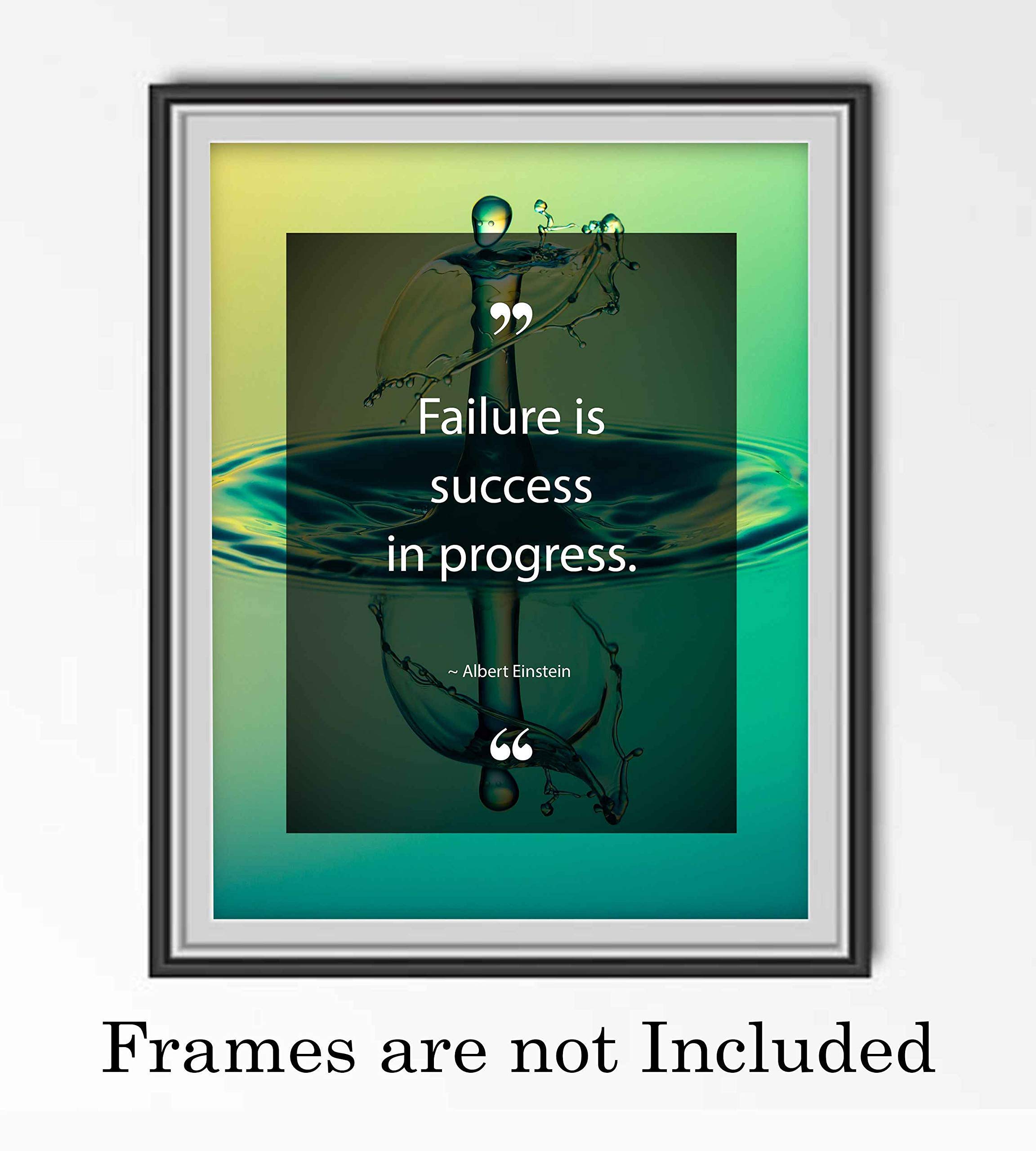 Albert Einstein Inspirational Wall Art Print - Motivational Quotes for Success & Progress - Unframed 8x10 - Perfect for Living Room, Home, Office, School Decor & Motivational Gifts