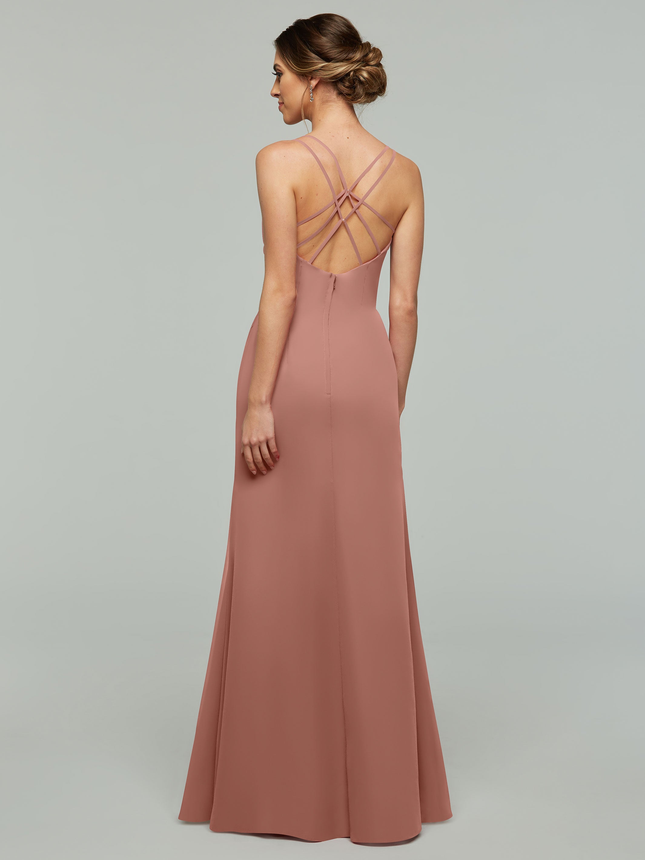 Elegant 80130 Chiffon Sheath Bridesmaid Dress with V-Neck & High Slit - Perfect for Weddings, Formal Events & Evening Parties