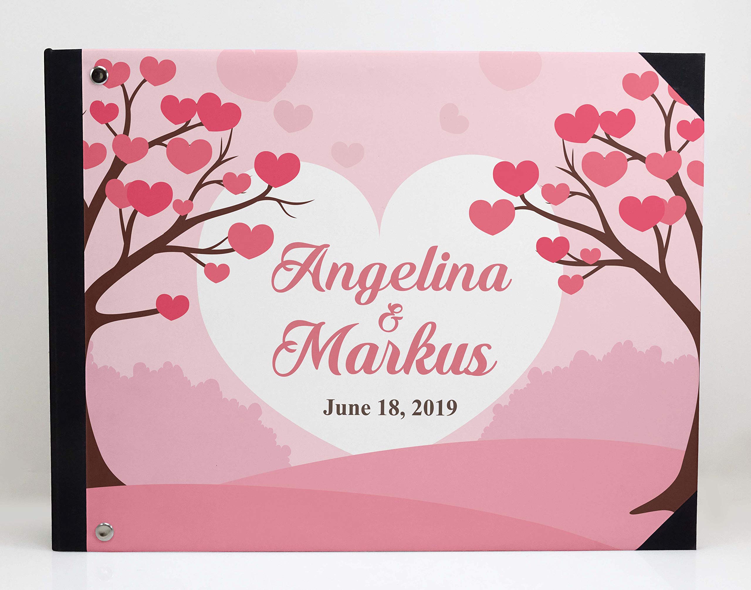 Pink Heart Tree Wedding Guest Book - Elegant Hardbound Guest Sign-in Registry, 9 x 12 Inches - Perfect for Weddings, Anniversaries & Bridal Showers