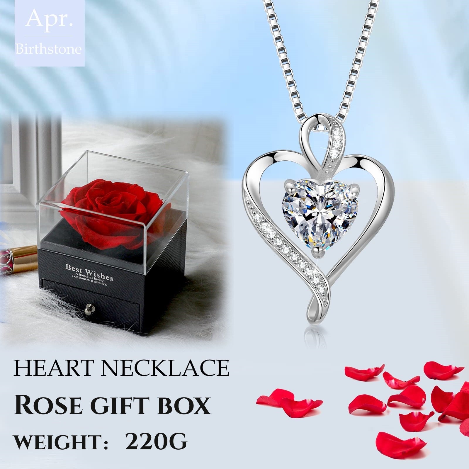 Red Rose Gift Box with Heart Shaped Necklace - Romantic Valentine's Day, Christmas, Anniversary, Graduation, Birthday Gift for Her - Perfect for Proposals, Date Nights & Special Occasions