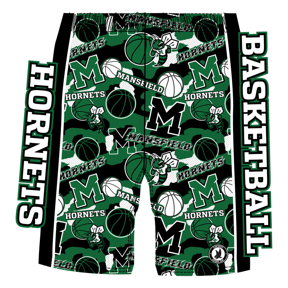 Boys & Mens Mansfield Hornets Basketball Shorts - Athletic Performance Gym Shorts for Basketball, Running & Casual Wear - Moisture Wicking Breathable Fabric with Pockets