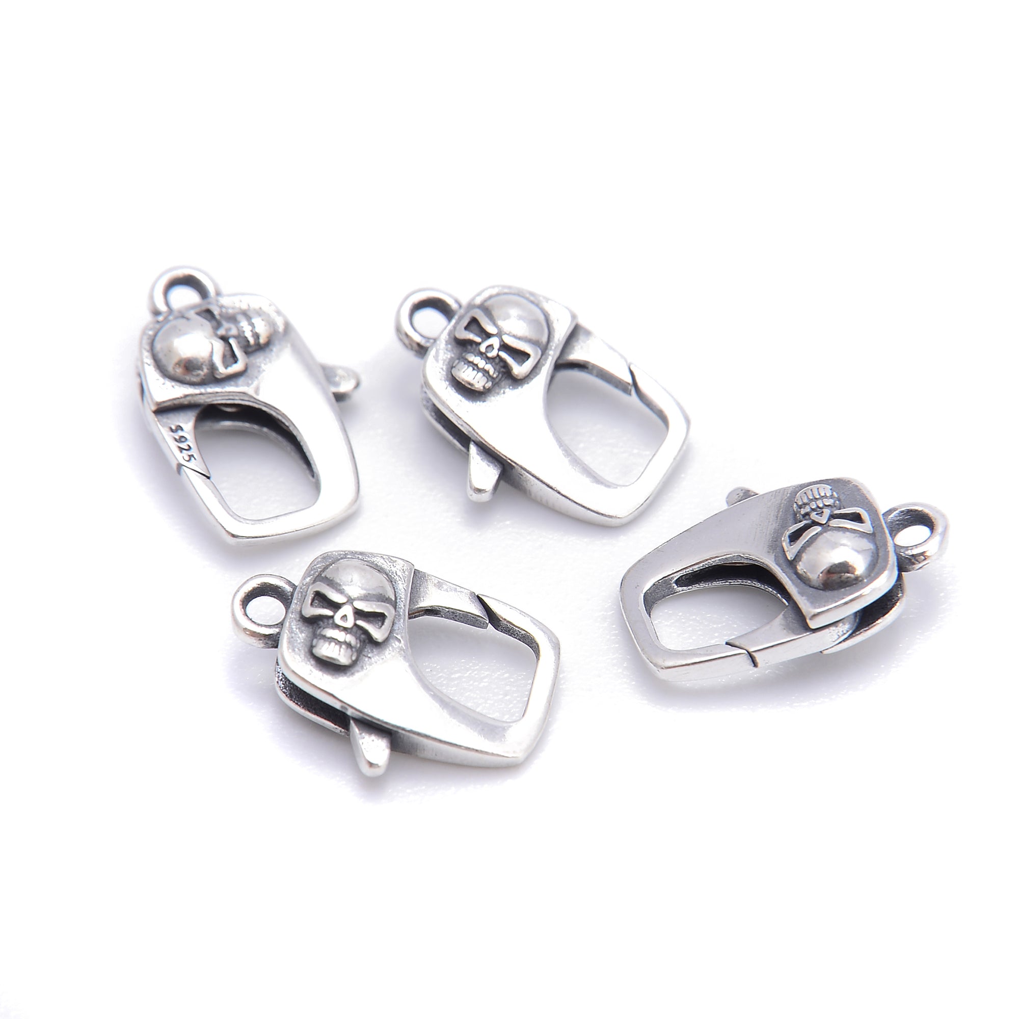 925 Sterling Silver Anti-Tarnish Skull Rectangle Clasp 10x14.5mm - 2 Pieces per Bag - Perfect for Jewelry Making, DIY Crafts, and Gothic Accessories
