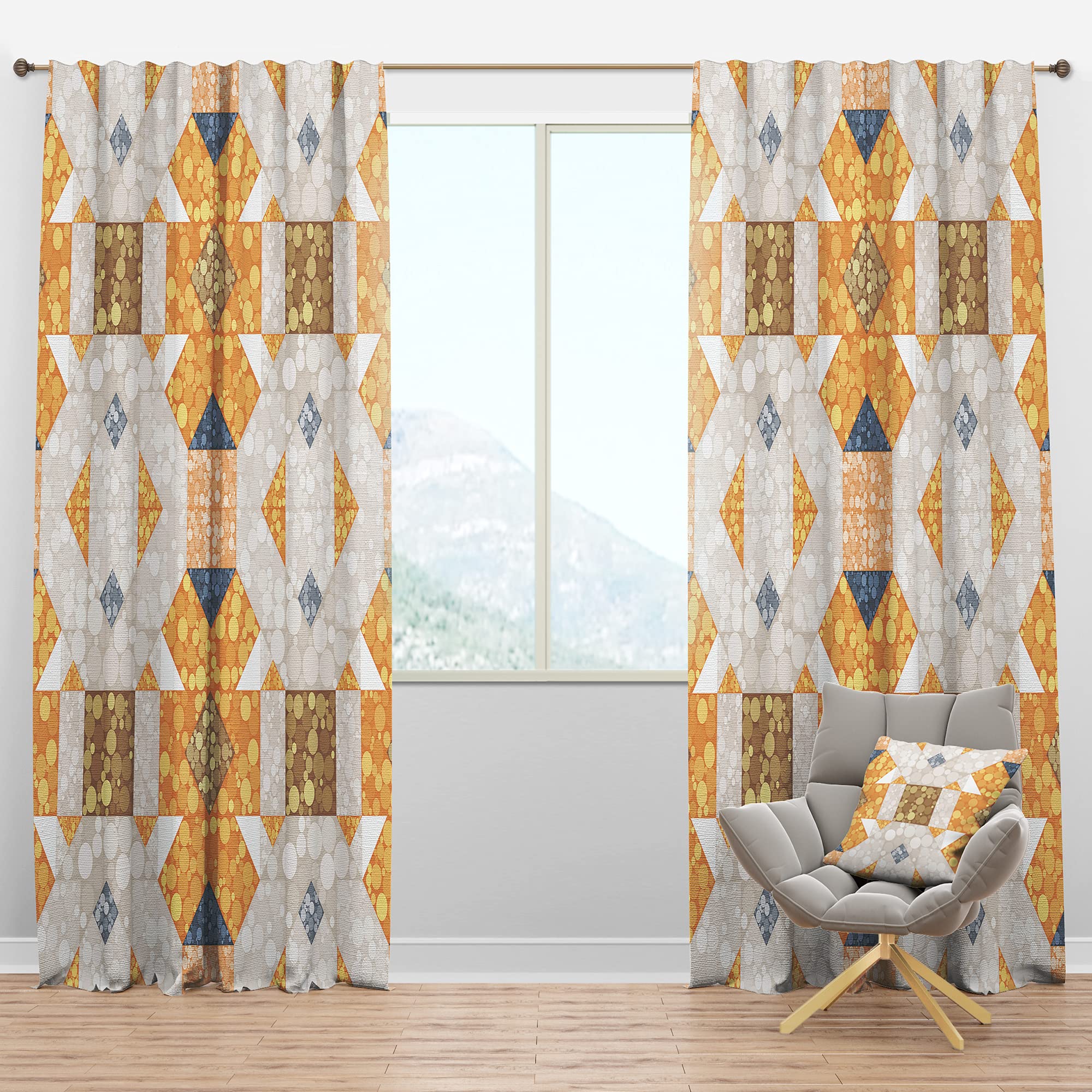 DesignQ Blackout Curtains - Geometric Retro Pattern Thermal Insulated Window Drapes for Bedroom & Living Room (52x108, Single Panel) - Perfect for Home Theater, Nursery & Light Control