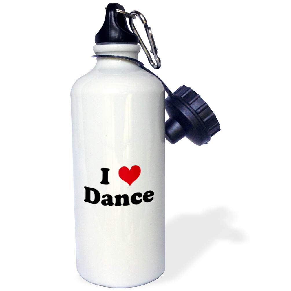 3D Rose I Love Dance Sports Water Bottle - 21 oz Insulated Stainless Steel Bottle for Athletes, Dancers & Fitness Enthusiasts - Perfect for Dance Classes, Gym Workouts & Sports Events - White