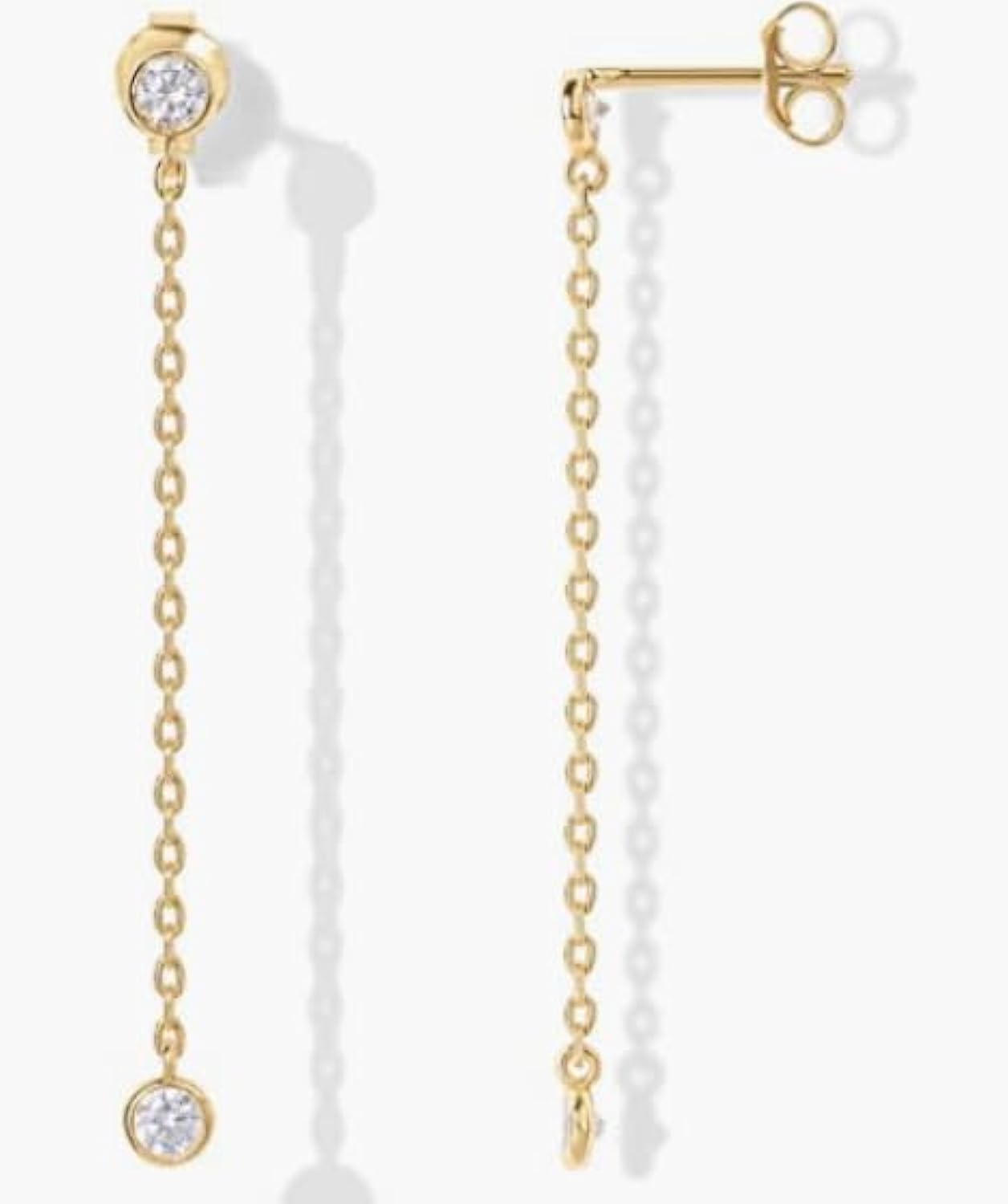 925 Sterling Silver Flower Stud Earrings for Women - 4 Zircon Double Studs with 18K Gold Plated Chain Tassel - Elegant Piercing Jewelry for Party, Wedding & Daily Wear