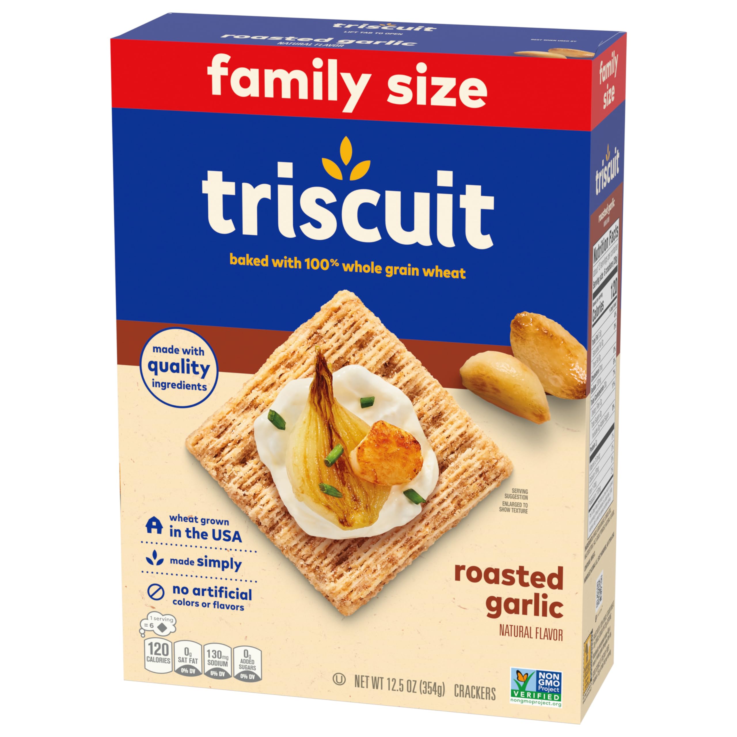 Triscuit Roasted Garlic Whole Grain Wheat Crackers - Healthy Lunch Snacks, Bulk Family Size (6-12.5 oz) | Perfect for Office, School & Picnic Snacking