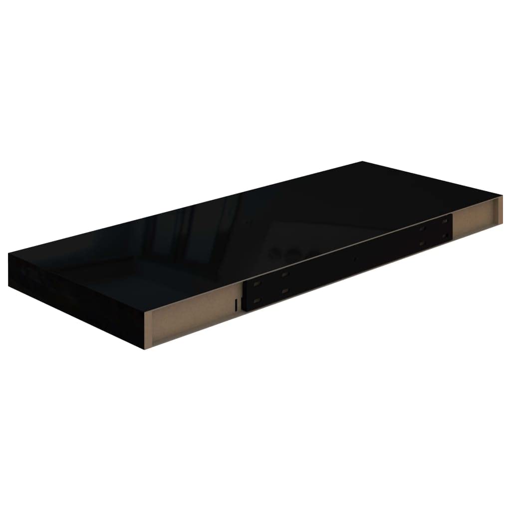 Modern Floating Shelves Set of 3 - Wall Mounted Shelves for Bedroom & Living Room - High Gloss Black MDF Decorative Wall Shelves 23.6
