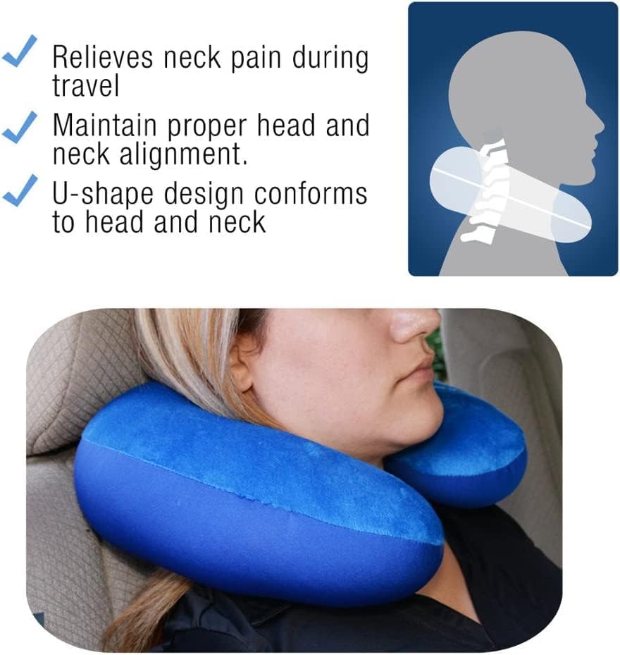 Orthowala® Memory Foam Travel Neck Pillow - Ergonomic Support for Airplane, Car & Train - Blue Travel Accessories for Comfortable Rest on Long Trips