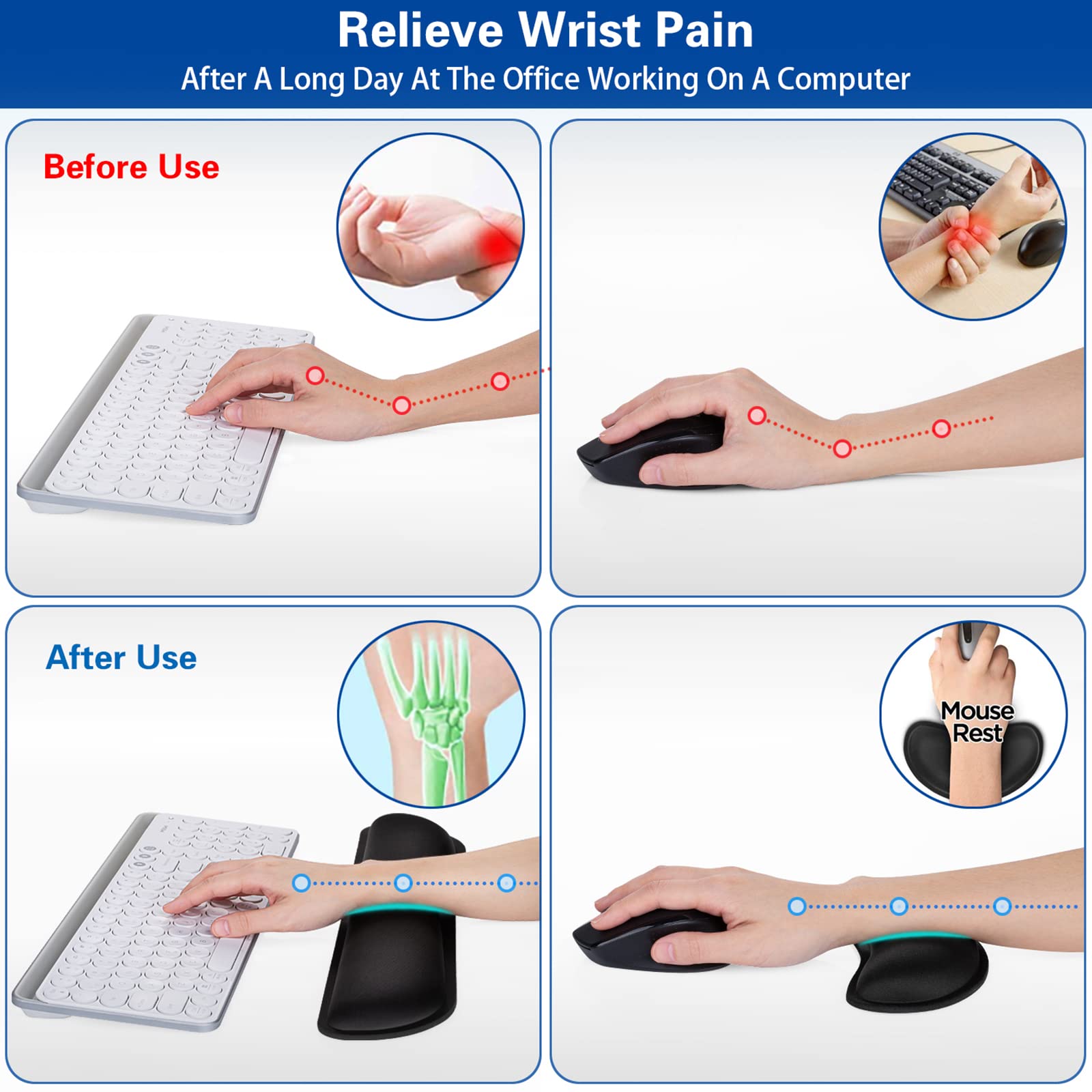 Canjoy Gaming Mouse Pad with Keyboard & Mouse Wrist Rest Set - Ergonomic Pain Relief for PC, Laptop, Office & Gaming (Perfect for Long Work Sessions & Competitive Gaming)
