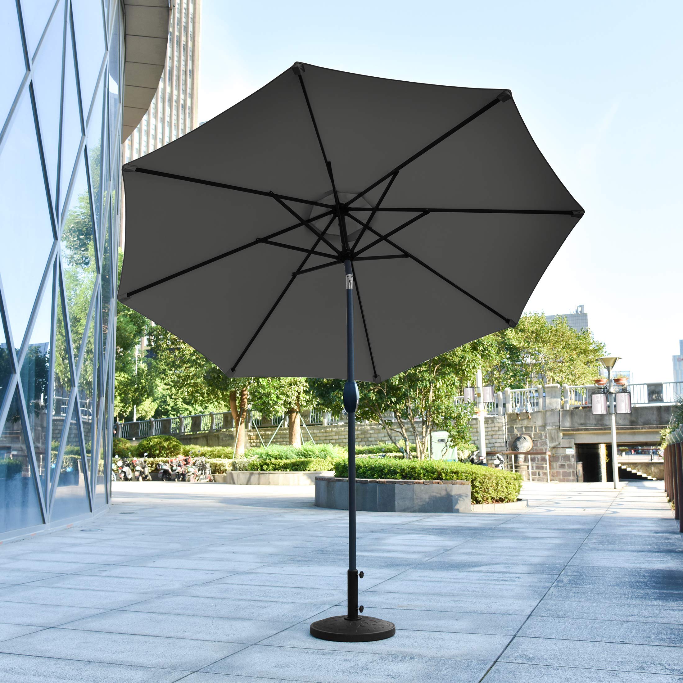WestinTrends Paolo 9 Ft Outdoor Patio Umbrella with 30 lb Decorative Concrete Base - Gray Market Table Umbrella for Backyard, Poolside & Restaurant Outdoor Dining