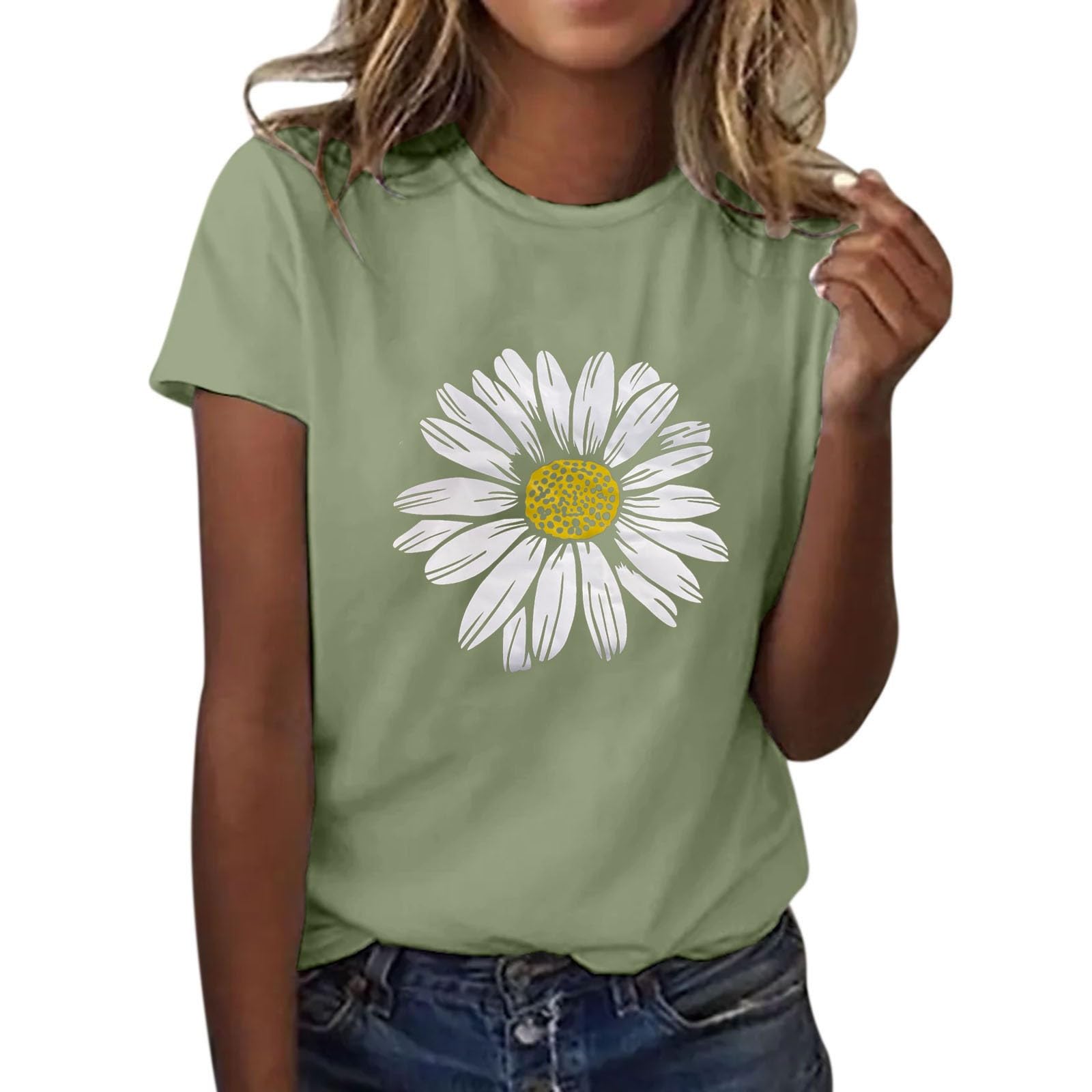 Women's Sunflower Graphic T-Shirt - Cute Floral Print Loose Fit Crew Neck Short Sleeve Casual Top for Summer | Perfect for Beach Outings, Picnics & Everyday Wear