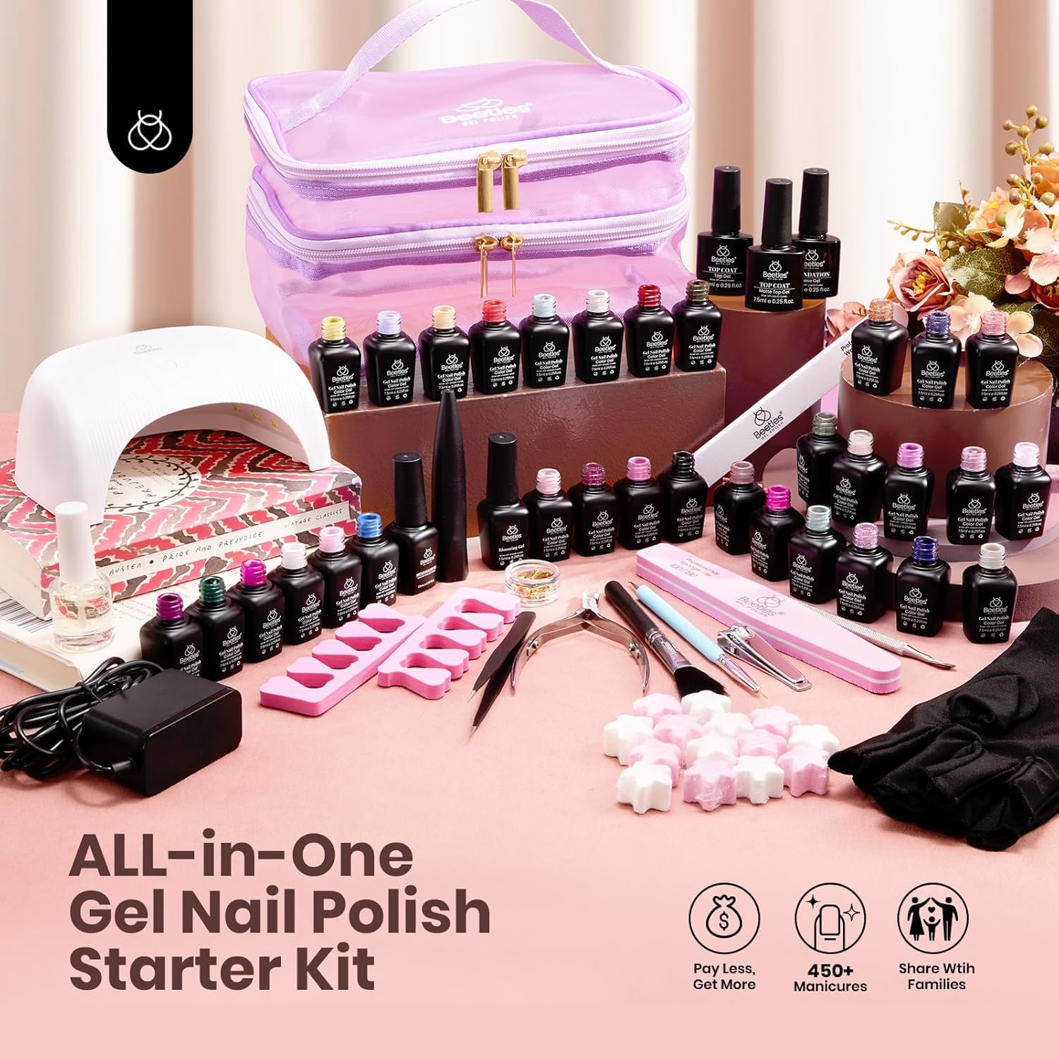 55 Pcs Beetles Gel Nail Polish Kit with UV Light - 32 Colors (Green, Red, Gold, Purple, Pink, Blue, Nude & Glitter) + UV Nail Lamp, Base & Top Coat - Valentine's Day Gift Set for Women - Perfect for Home Manicures, Nail Salons & DIY Nail Art