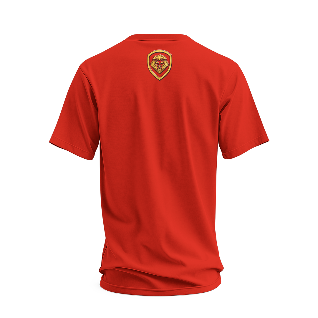 Future Looks Bright Red & Gold Raised Embossed Print Performance Short Sleeve T-Shirt - Athletic Workout & Casual Streetwear