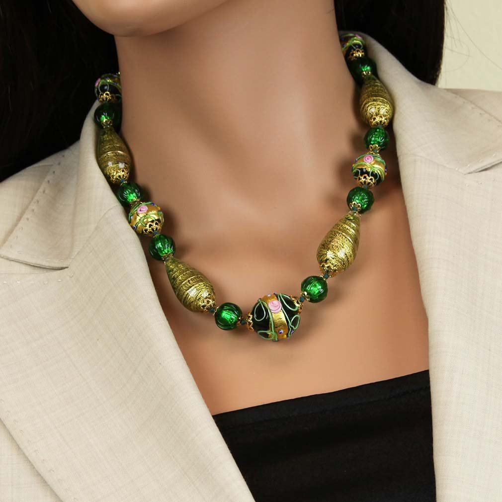 Authentic Murano Glass Necklace from Venice - Emerald Green Venetian Carnival Jewelry | Perfect for Gifts, Weddings & Special Occasions