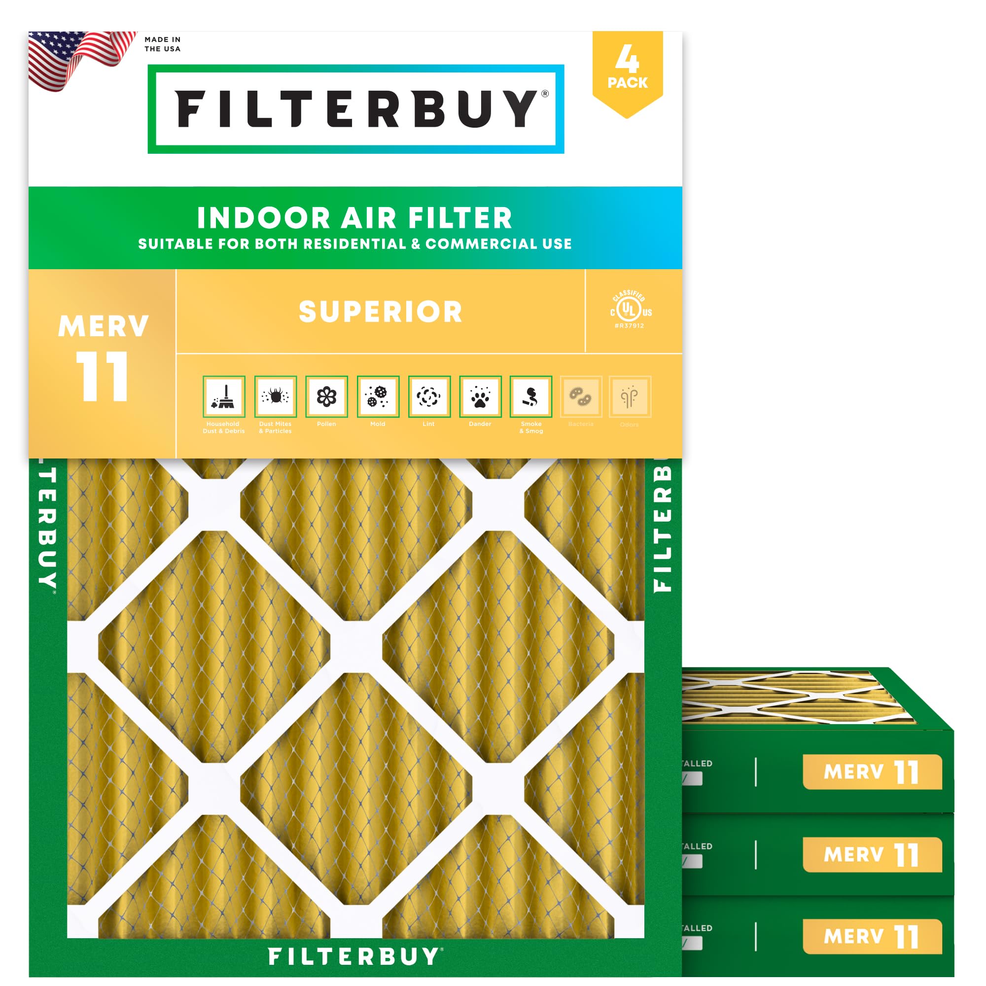 Filterbuy 8x14x2 MERV 11 Air Filters (4-Pack) - Pleated HVAC Furnace AC Replacement Filters for Allergen Defense, Actual Size 8x14x1.75 Inches - Perfect for Home, Office & Commercial Use to Improve Indoor Air Quality