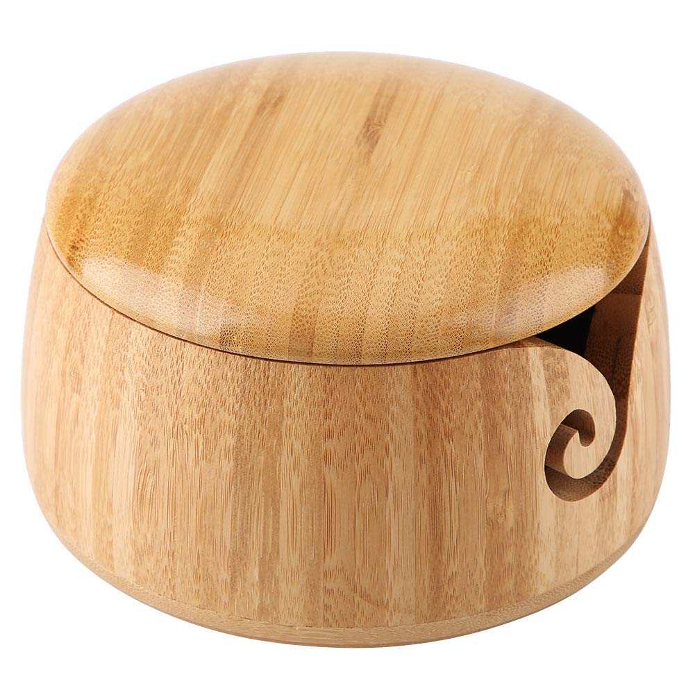 Handmade Wooden Yarn Bowl with Removable Lid - Premium Knitting & Crocheting Accessory for Crafters, Perfect Gift for Mom and Grandmother - Ideal for Yarn Storage and Tangle-Free Knitting Projects