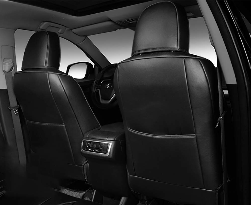 Premium Black Leatherette Waterproof Car Seat Covers Full Set - 7-Piece Custom Fit for 2015-2019 Toyota Highlander | Durable Protection for Family Road Trips & Daily Commutes
