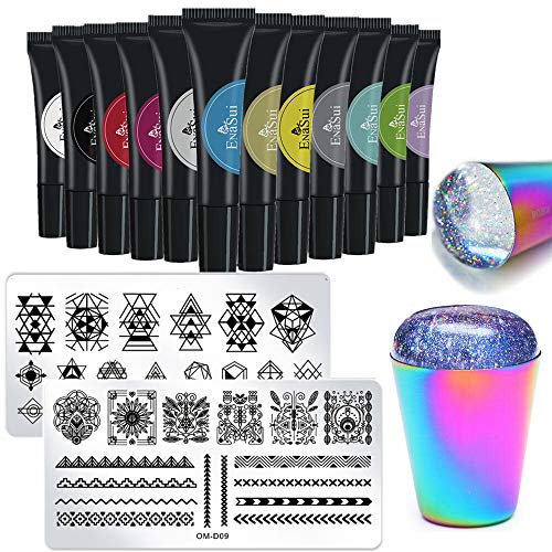 12 Colors 8ML UV LED Gel Nail Polish Kit for Nail Stamping - Includes Nail Art Stamp Plate, Scraper & Printing Tools for Professional Salon & Home Manicure | Long Lasting & Easy to Apply Gel Polish for Nail Art Designs