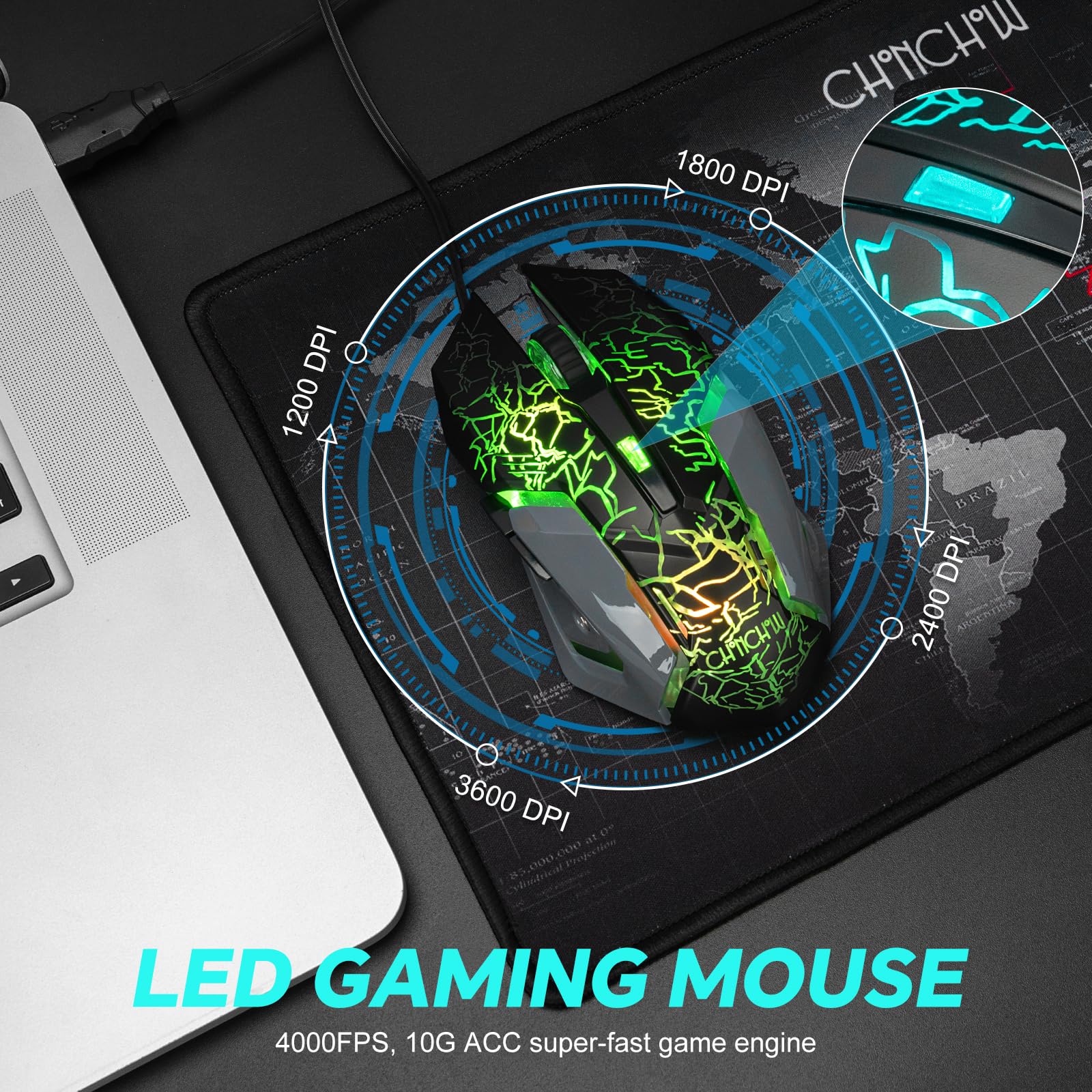 CHONCHOW RGB Backlit Gaming Keyboard and Mouse Combo - 104 Key Mechanical Feel Wired Keyboard with 3600 DPI Ergonomic Mouse for PC, Mac, Xbox - Ideal for FPS, MMO Games, Office Work & Streaming (Black & Grey) - Perfect for Esports, Home Office, Late Night Gaming, Professional Workstations & Online Classes