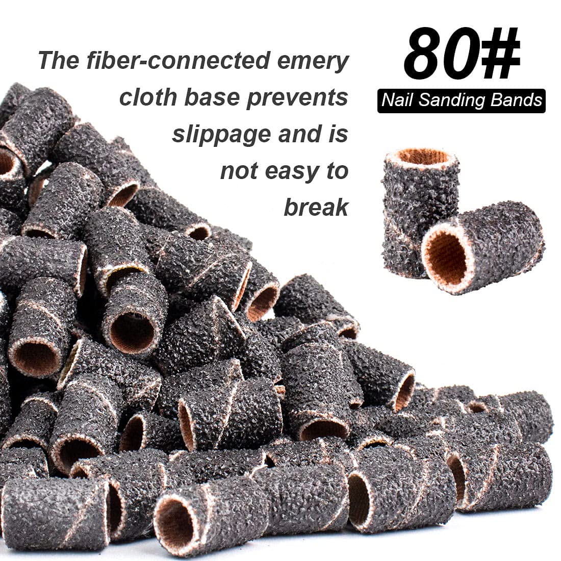 80# Professional Nail Sanding Bands for Nail Drill - 100 Coarse Sand Bands with 2 Mandrels (3/32