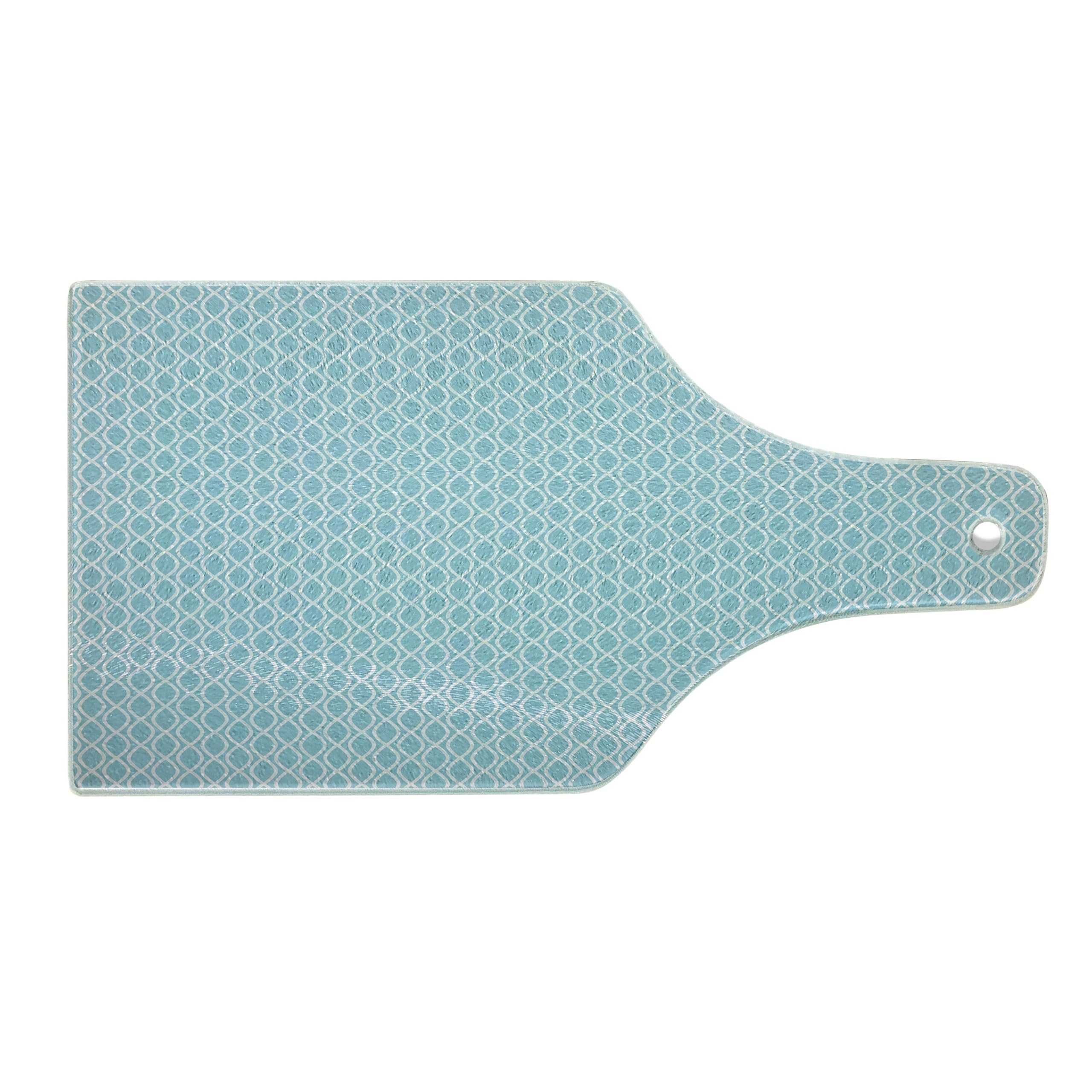 Ambesonne Modern Tempered Glass Cutting Board - Pool Water Wavy Lines Design, Decorative Serving Board with Wine Bottle Shape in Pale Blue & White - Perfect for Kitchen Prep, Charcuterie Display & Wine Pairing