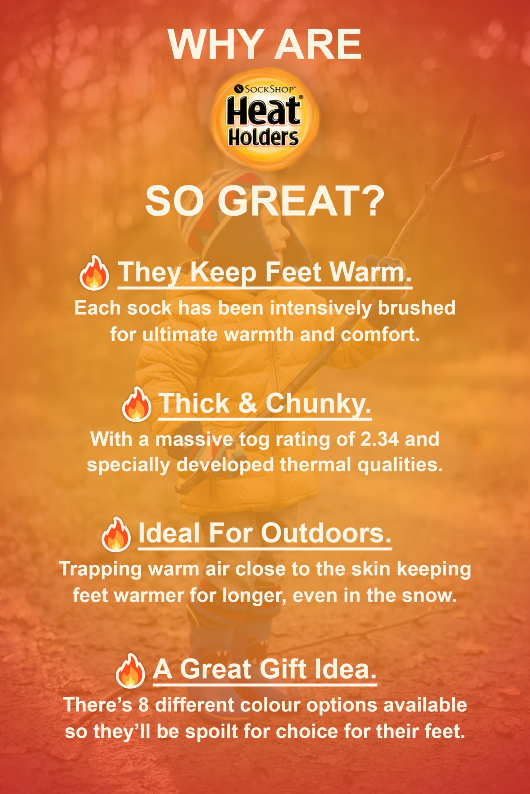 HEAT HOLDERS Kids' Thermal Socks 2.3 Tog - UK Sizes 2-5 / EU Sizes 34-39 - Winter Warm Socks for Boys & Girls - Perfect for Cold Weather, Snow Boots & Outdoor Activities