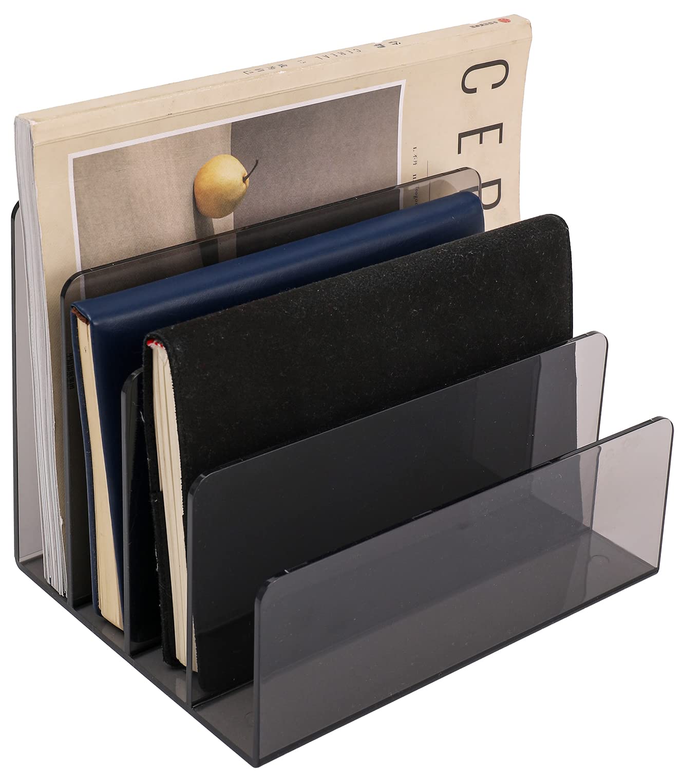 Sooyee 4-Compartment Acrylic File Organizer - Clear Black Desktop File Holder for Office Documents | Perfect for Desk Organization, Work Supplies & Office Decor