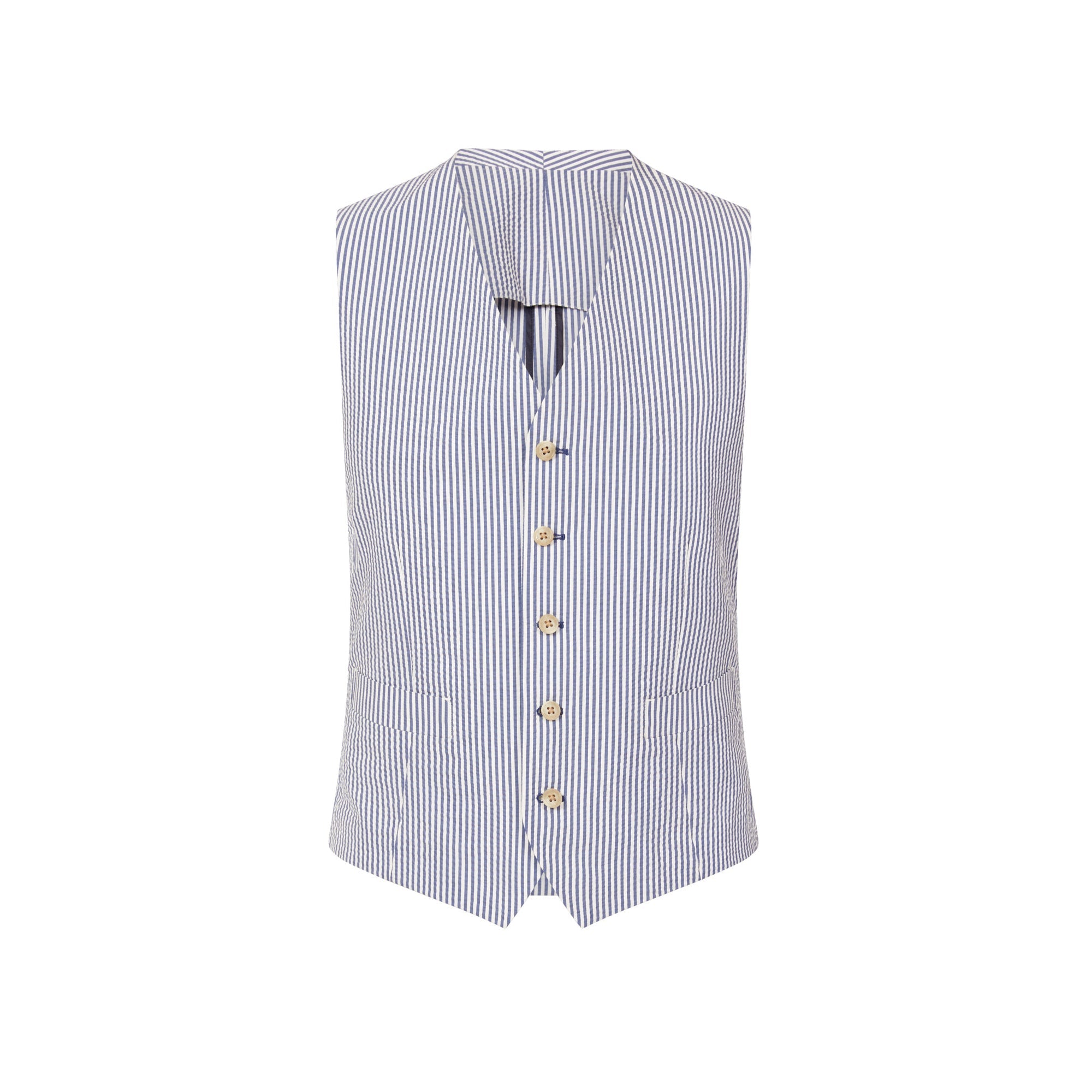 HENRY SARTORIAL Orleans Seersucker Blended Cotton Waistcoat for Men - Navy/White Striped Formal Vest - Perfect for Weddings, Business Attire & Summer Outfits