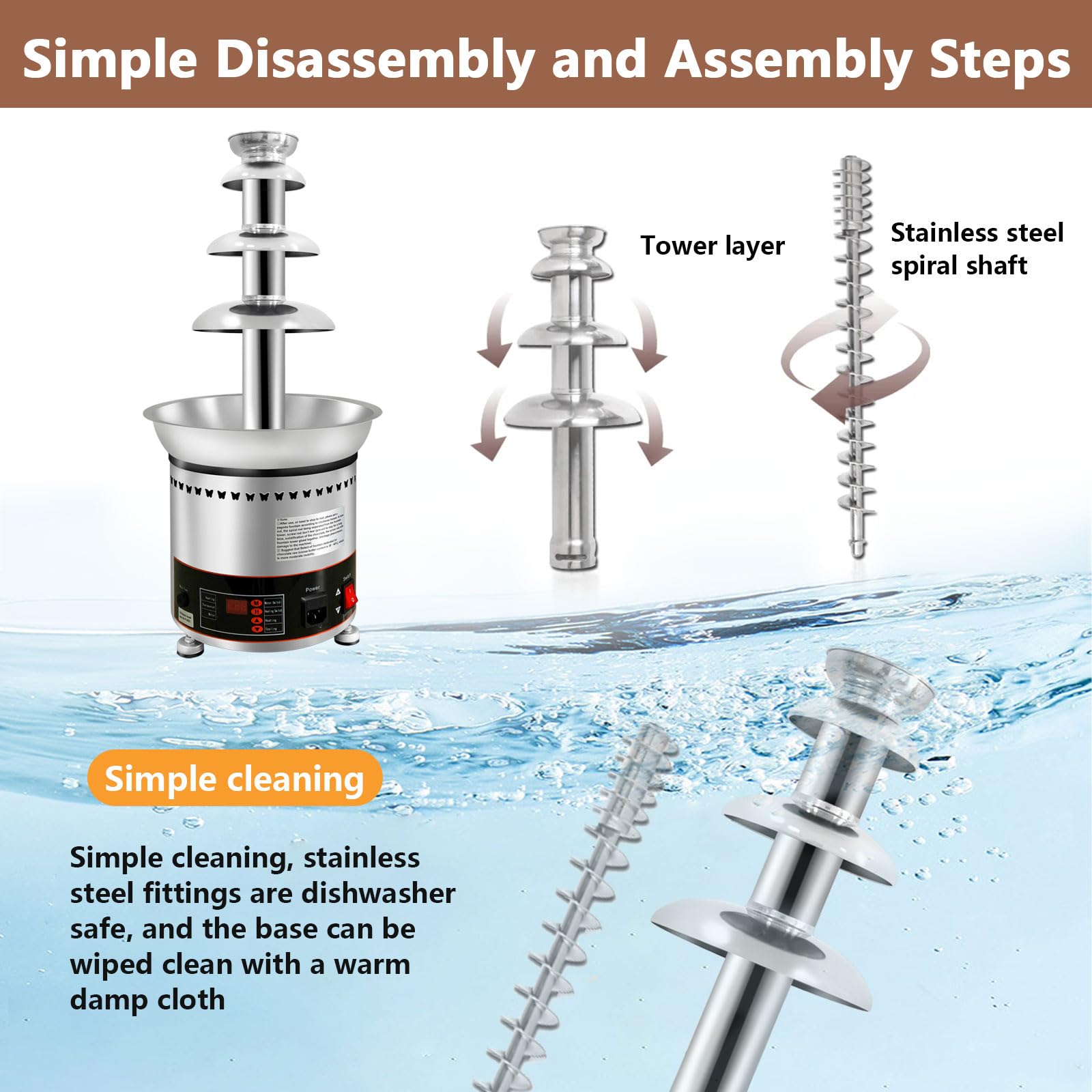 Commercial Chocolate Fountain Machine - 4 Tier Stainless Steel Melting Fountain for Chocolate, Cheese, Queso, Candy & Liqueur | Perfect for Weddings, Parties & Events | Elegant Dessert Display for Buffets, Catering & Special Occasions