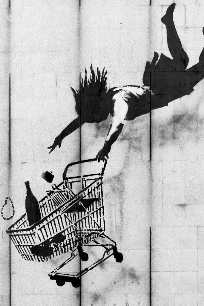 Banksy 'Shop Til You Drop' Street Art Print - 16x24 Laminated Modern Graffiti Wall Art Poster | Pop Art Home Decor, Office & Dorm Room Decoration