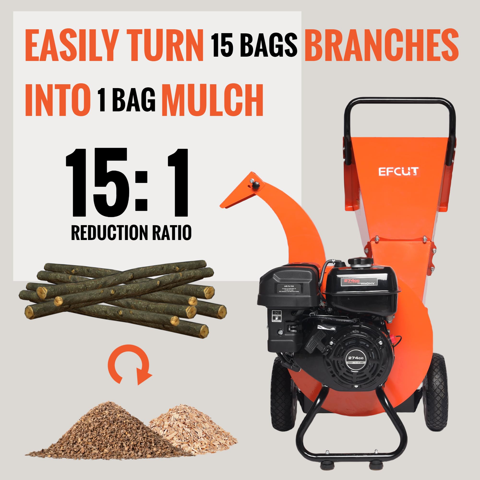 **9HP 274cc Gas Powered Wood Chipper Shredder - 4
