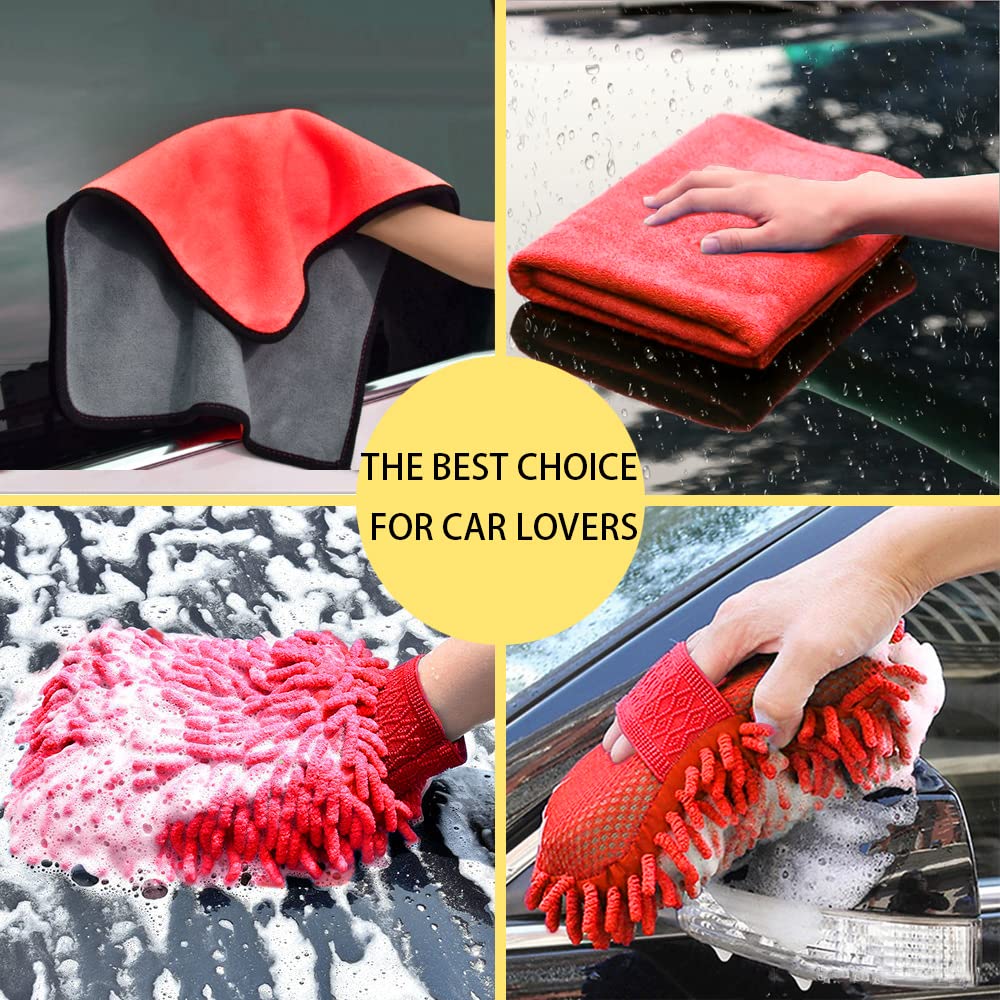 Premium Car Wash Kit with Long Handle Brush & Microfiber Towels - Complete Car Cleaning Tools Set for Exterior & Interior Detailing - Ideal for Home Car Washing, Auto Detailing & Vehicle Maintenance