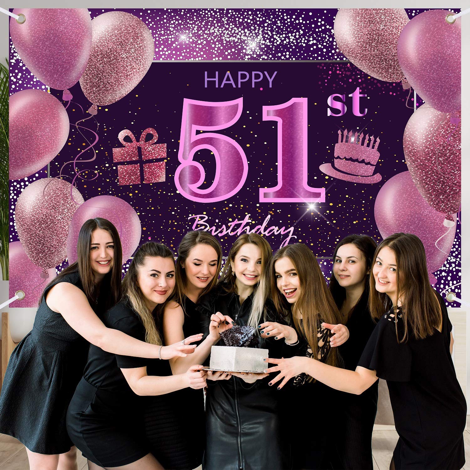 51st Birthday Decorations for Women - IMISI Pink Happy Birthday Banner & Party Backdrop - Perfect for Milestone Birthday Parties, Women's Celebrations & Photo Backdrops