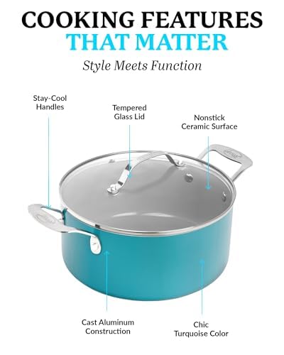 **Gotham Steel Aqua Blue Nonstick 5 Quart Pot – Multipurpose Stock Pot for Pasta, Stew, Sauce & Reheating | Oven & Dishwasher Safe, PFOA Free | Ideal for Cooking, Boiling & Meal Prep**