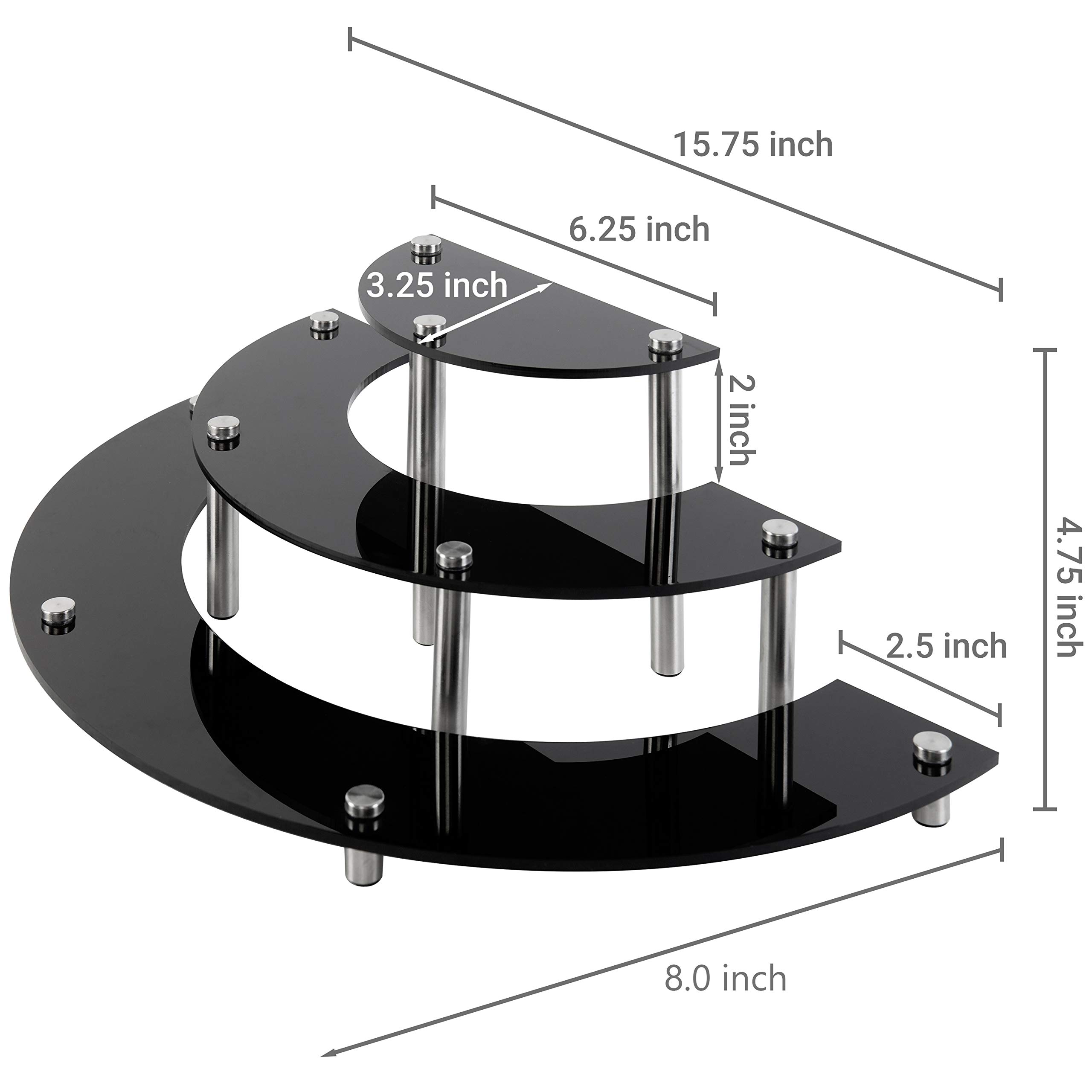 MyGift 6-Piece Black Acrylic Semicircle Cupcake Stand Set - Dessert Display Riser for Tabletop Showcase, Party Serving & Bakery Presentation