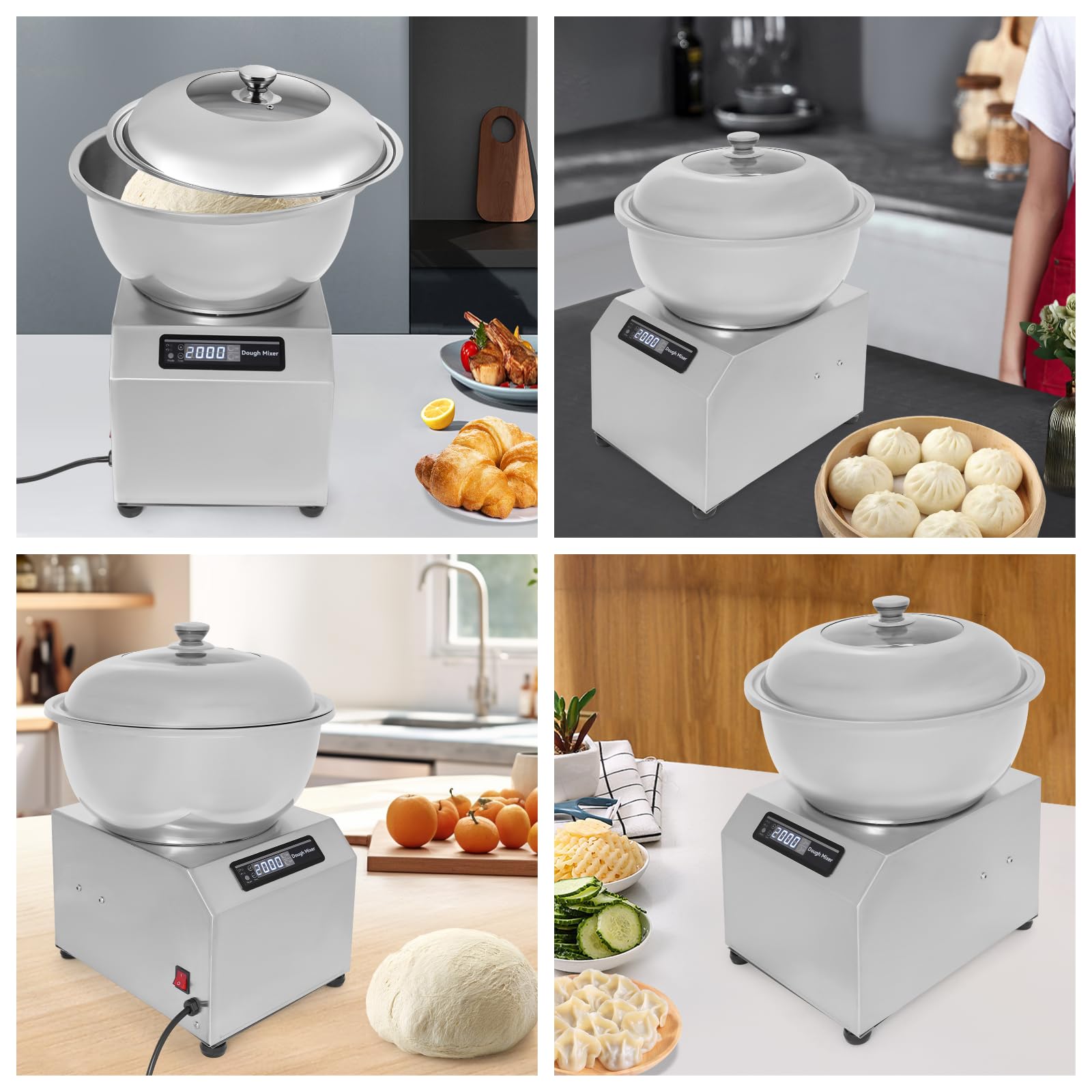 1500W Commercial Food Mixer - 8kg/17.64lb Stainless Steel Dough Kneading Machine with Bi-directional Rotation (1400r/min), 1-30min Adjustable Timer - Perfect for Bakeries, Restaurants & Home Baking (11x14x17in Tabletop Flour Mixer)