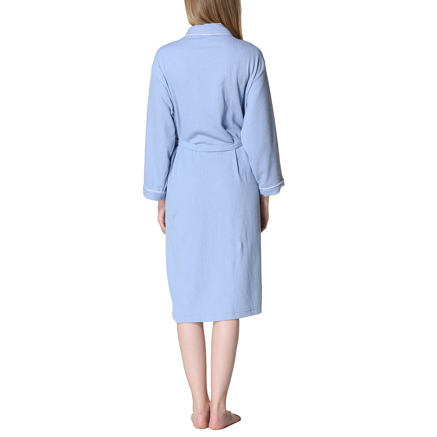 Lu's Chic Women's Waffle Robe - Lightweight Mid-Length Bathrobe with Belt, Soft Wave Texture for Spa, Sleepwear & Lounge Wear - Perfect for Relaxing at Home, After Shower or Vacation Getaway