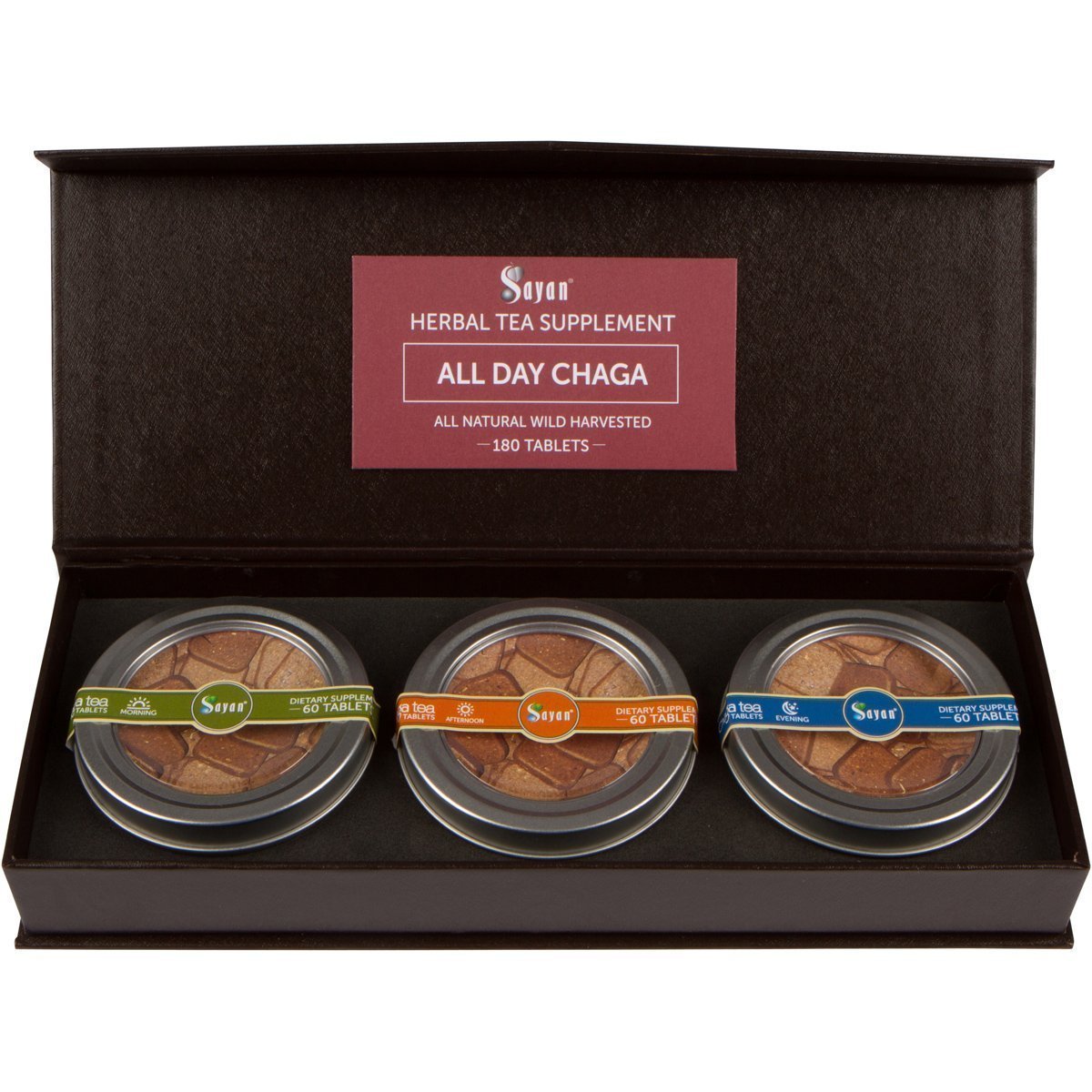Sayan Siberian All Day Set Instant Chaga Mushroom Tea - 180 Tablets (3 Packs) | Wild-Harvested Premium Blend | Natural Antioxidant for Immune Support, Energy Boost & Digestion | Perfect for Daily Wellness, Office Use & Travel