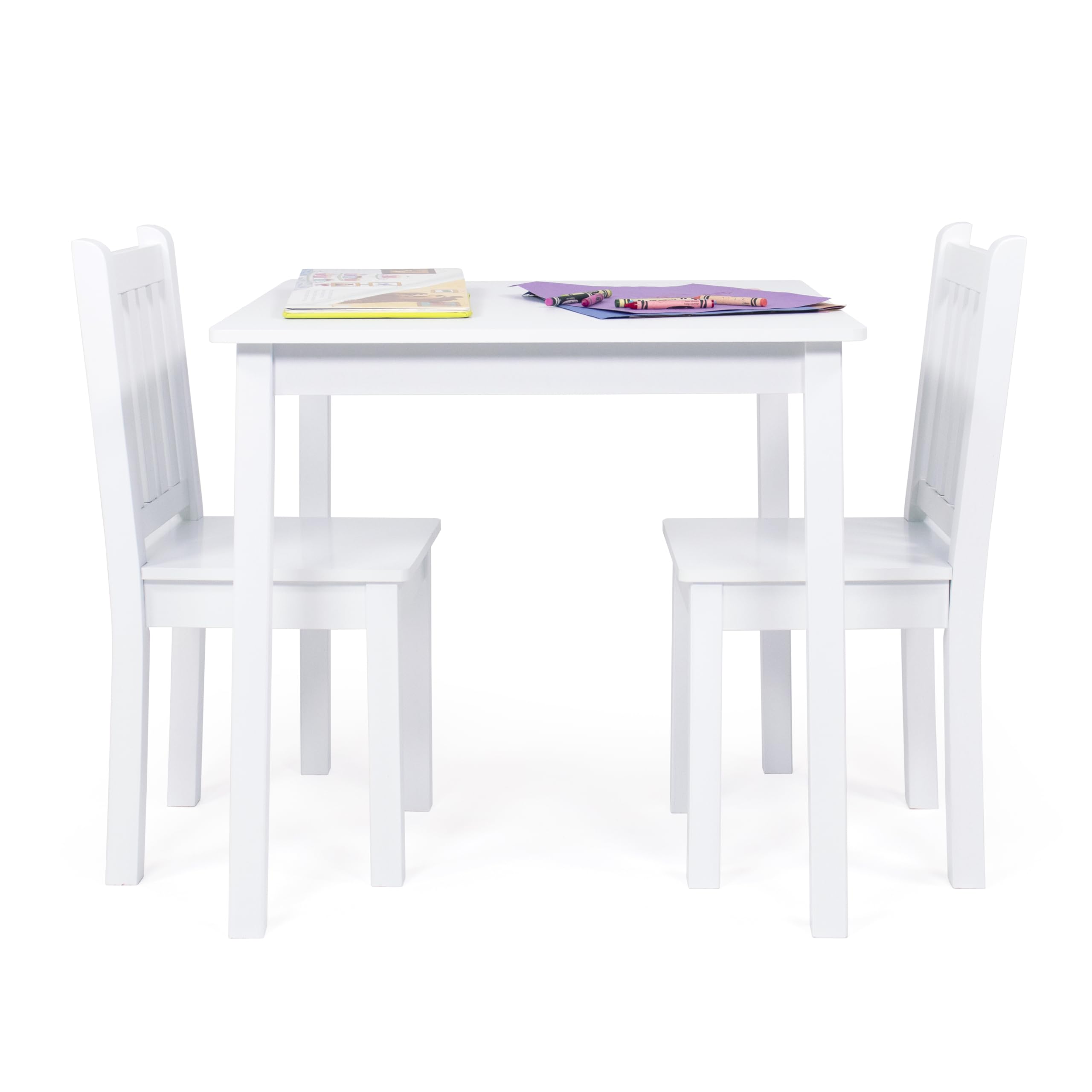 Humble Crew White Wooden Kids Table and 2 Chairs Set - Square Toddler Activity Table for Arts, Crafts & Snack Time - Durable Children's Furniture for Playroom, Classroom & Daycare Use