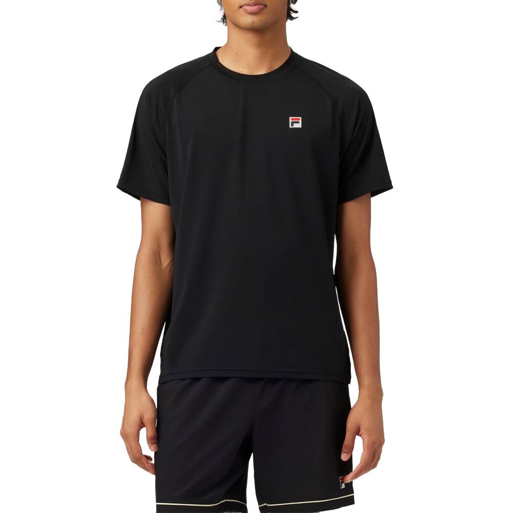 Fila Men's Short Sleeve Crewneck T-Shirt - Breathable Cotton Tee for Casual Wear & Gym Workouts (Black)