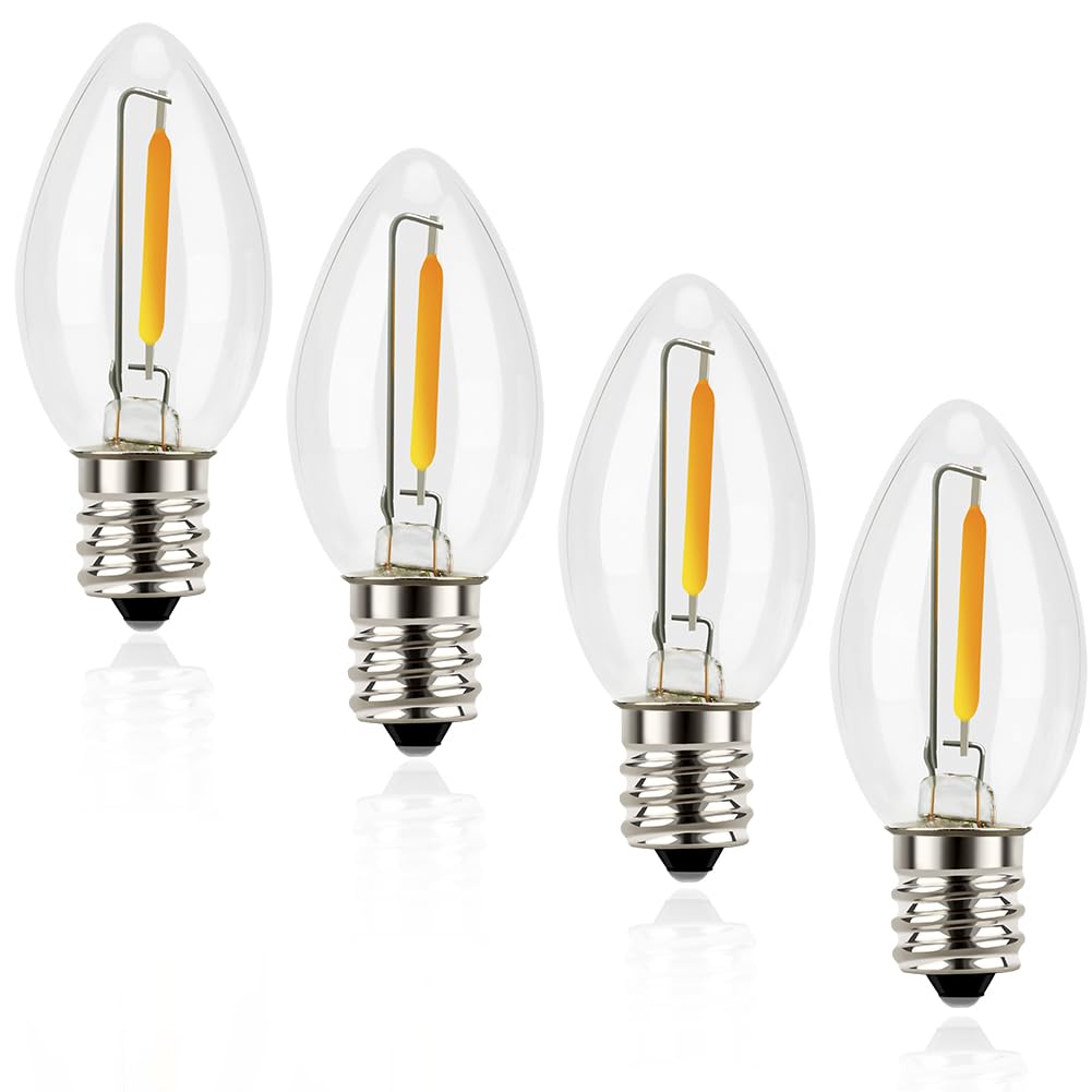 Emotionlite C7 LED Candelabra Light Bulbs - 4W 5W 6W 7W Equivalent, E12 Base, Warm White 2700K, Clear Glass - 4 Pack for Chandeliers, Night Lights & Decorative Lighting