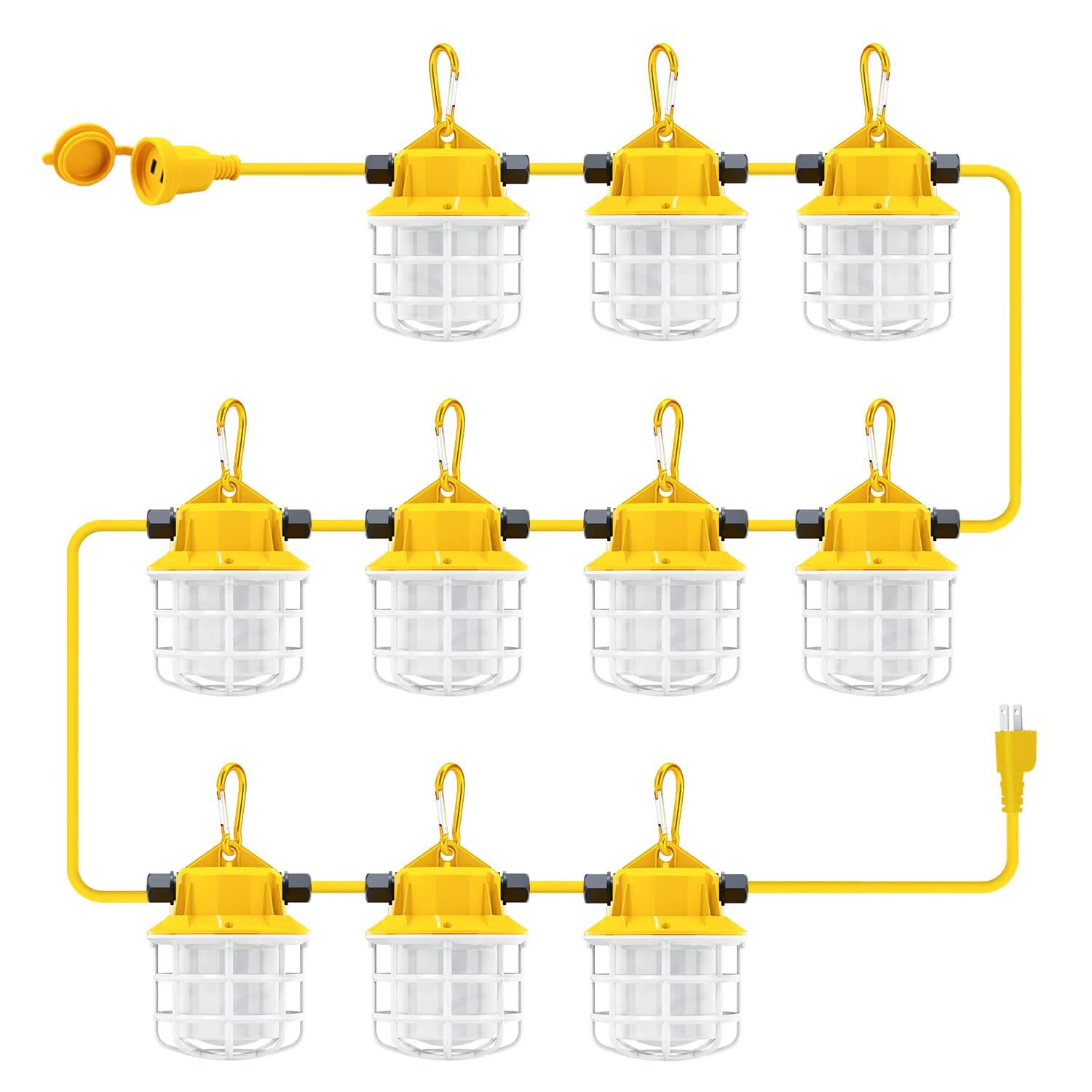 100ft LED Construction String Lights - 150W 15000LM Super Bright Work Lights for Renovation, Jobsite, Outdoor & Courtyard Lighting | Weatherproof Temporary Lighting Solution for Construction, Backyard Parties, and Events (10 Bulbs)