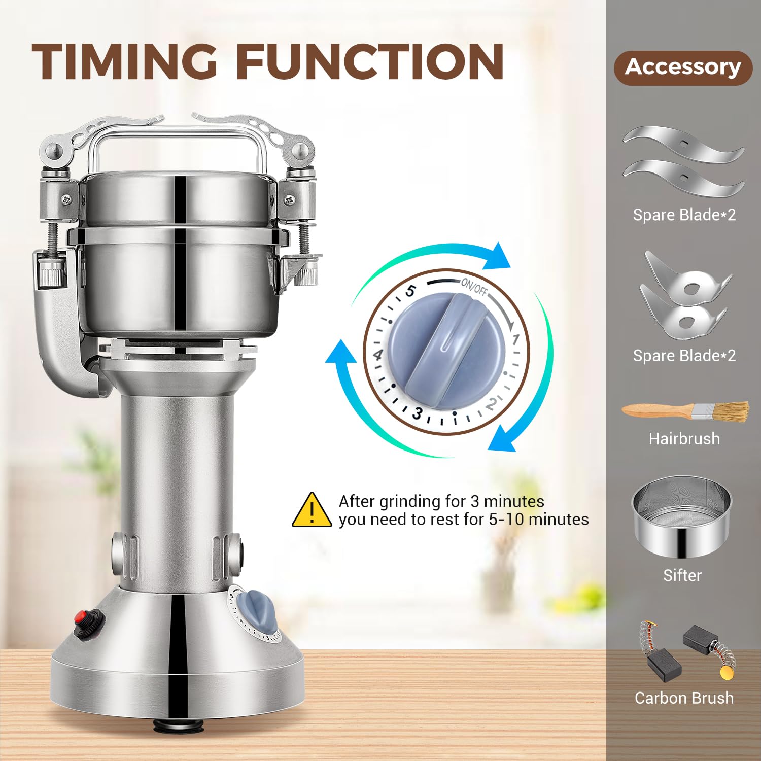 650W Electric Grain Mill Grinder - 150g Commercial Stainless Steel Spice Grinder for Wheat, Oats, Corn, Pepper & Coffee Beans | High-Speed Kitchen Pulverizer for Baking, Cooking & Coffee Brewing