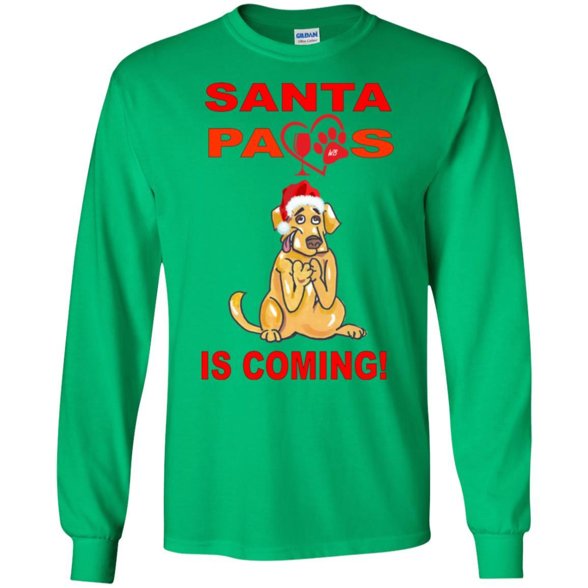 Santa Paws Is Coming Long Sleeve Ultra Cotton T-Shirt for Dog Lovers - Christmas Pet Themed Apparel for Dog Owners & Holiday Gifts