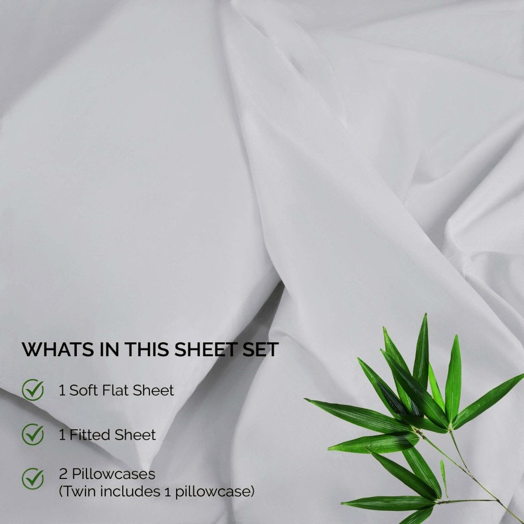 300 Thread Count Rayon From Bamboo Solid Deep Pocket Sheet Set - Ultra Soft & Breathable Bed Sheets for Queen Size Mattress - Perfect for All-Season Comfort & Luxury Bedroom Decor