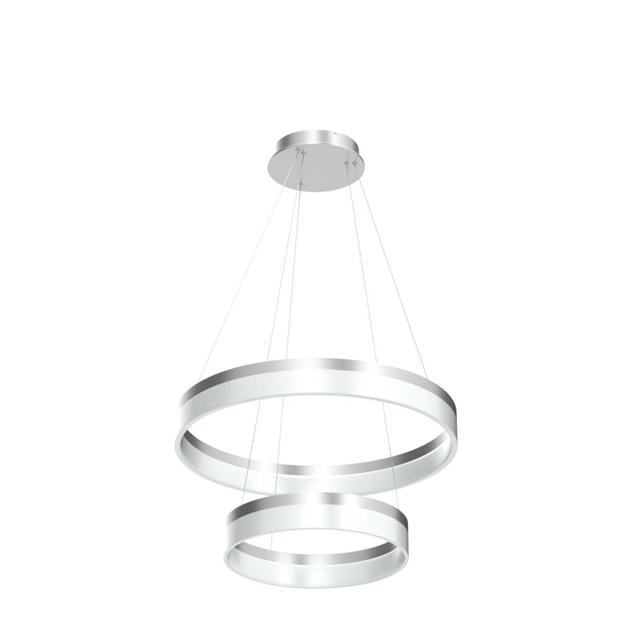 Modern LED Silver Chandelier - 2 Ring Dimmable Pendant Light Fixture, 6000K Cool White for Living Room, Bedroom, Kitchen Island, Restaurant & Dining Room | Elegant Lighting for Home Decor & Commercial Spaces