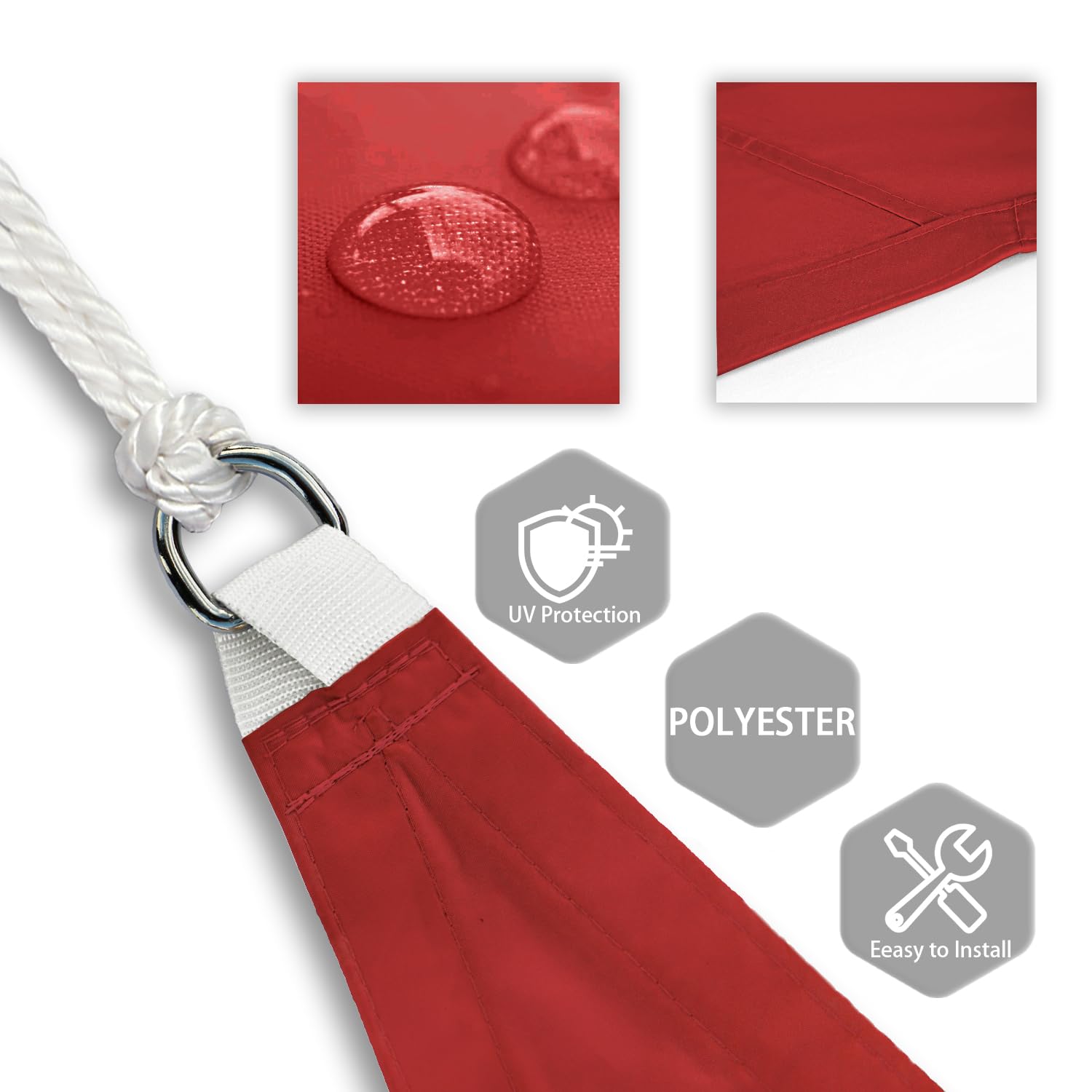22' x 22' x 22' Waterproof Triangle Sun Shade Sail - 95% UV Block Red Shade Canopy for Patio, Garden, Backyard & Deck - Custom Outdoor Sun Protection for Poolside, BBQ Area & Playground