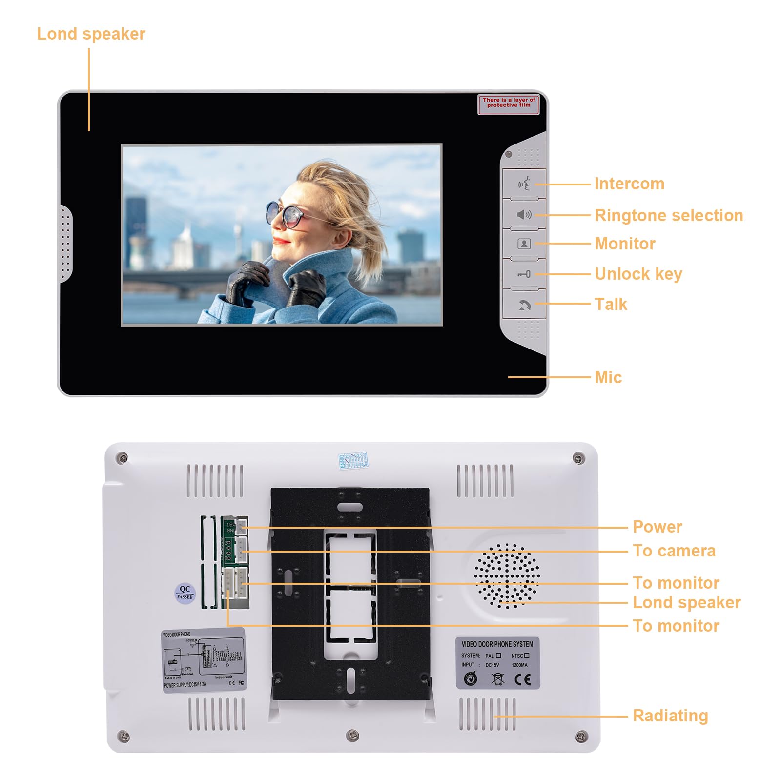 Biniliubi Video Intercom System for Home - 2-Way Audio Doorbell Camera, Monitor & Cable Intercom with Call, Unlock & Conversation - Perfect for Family Houses, Apartments & Secure Entry Control