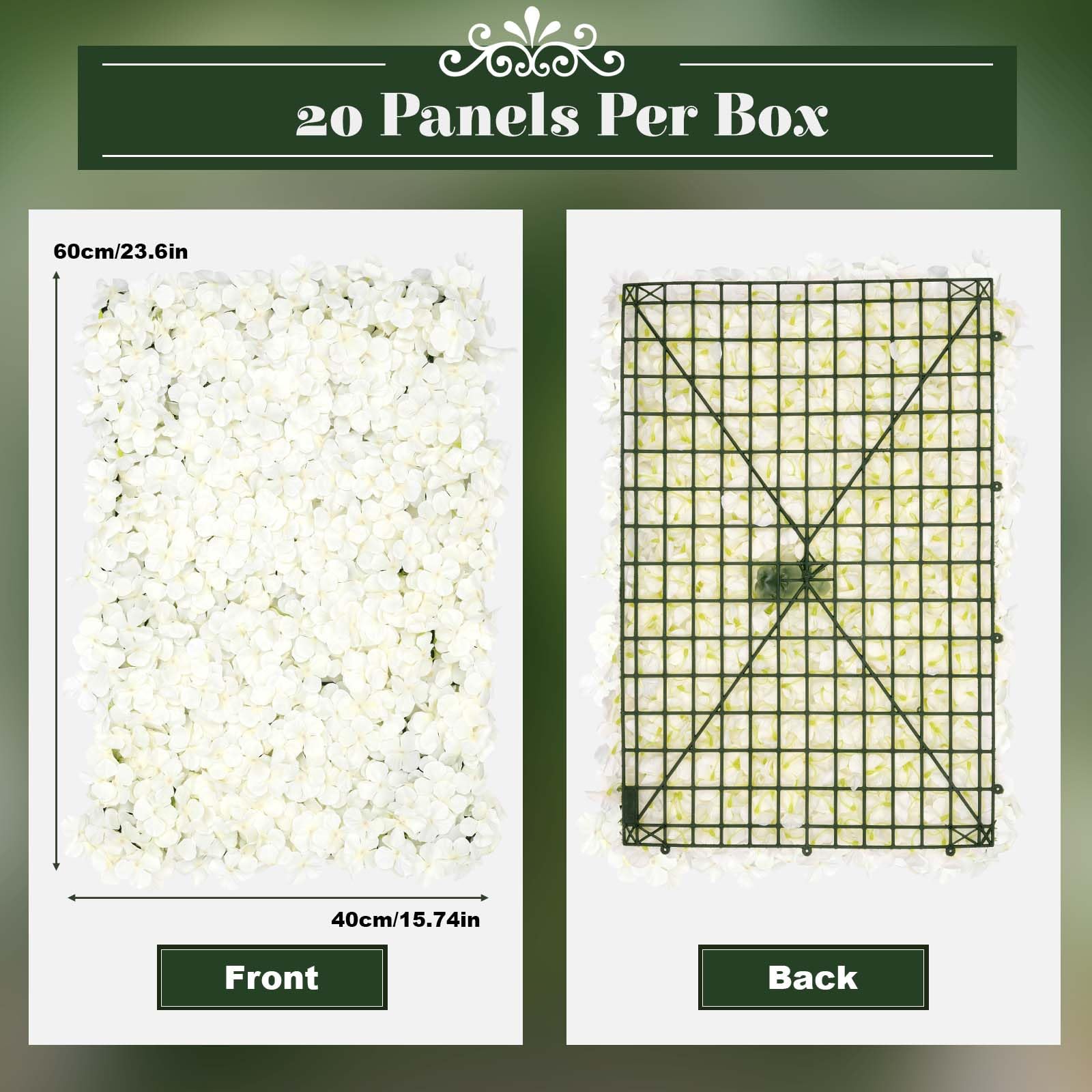 TBVECHI Artificial Flower Wall Panels - 20 Pack White Flower Backdrop Decor for Wedding, Party, Photo Booth - 60x40cm/24''x16'' - Home & Event Decoration - Perfect for Indoor & Outdoor Events, Baby Showers, Bridal Showers, and Birthday Parties